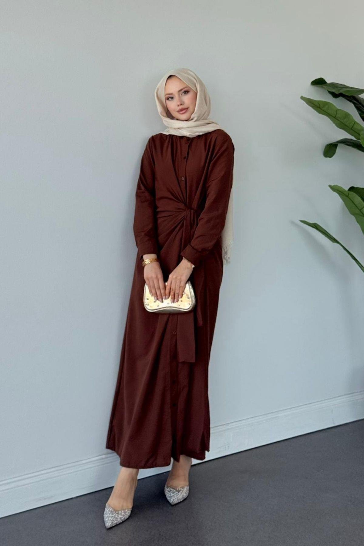 Happy Bağlamalı Elbise KAHVE, Fiyatları Happy Bağlamalı Elbise KAHVE- Haza Moda