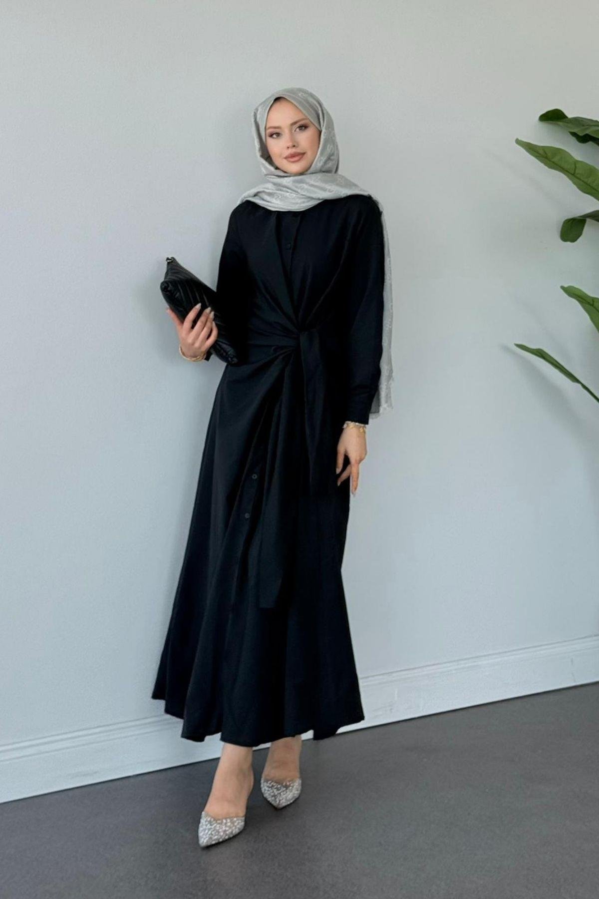 Happy Bağlamalı Elbise SİYAH, Fiyatları Happy Bağlamalı Elbise SİYAH- Haza Moda