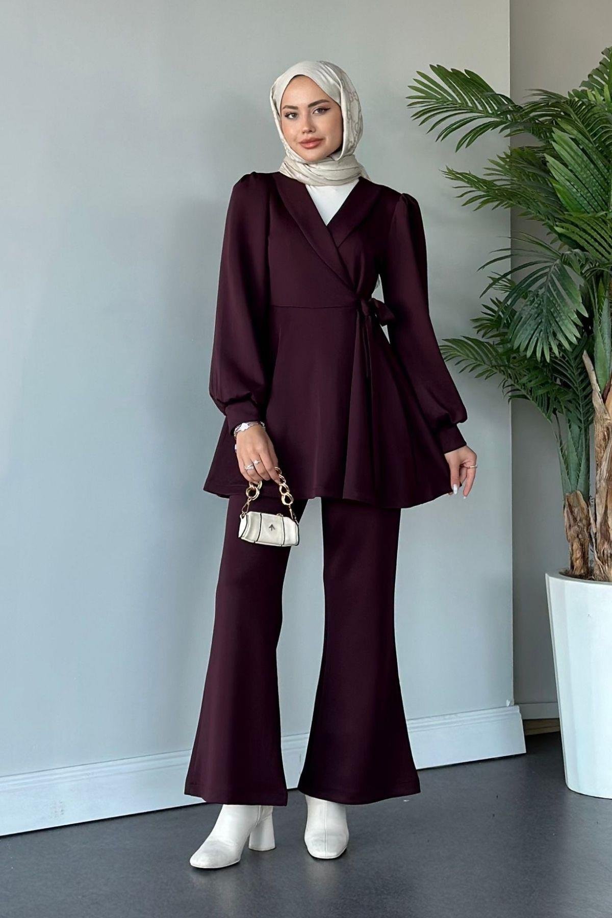 Happy Scuba Takım Mürdüm, Fiyatları Haza Moda | Tesettür Giyim | Happy Scuba Takım Mürdüm