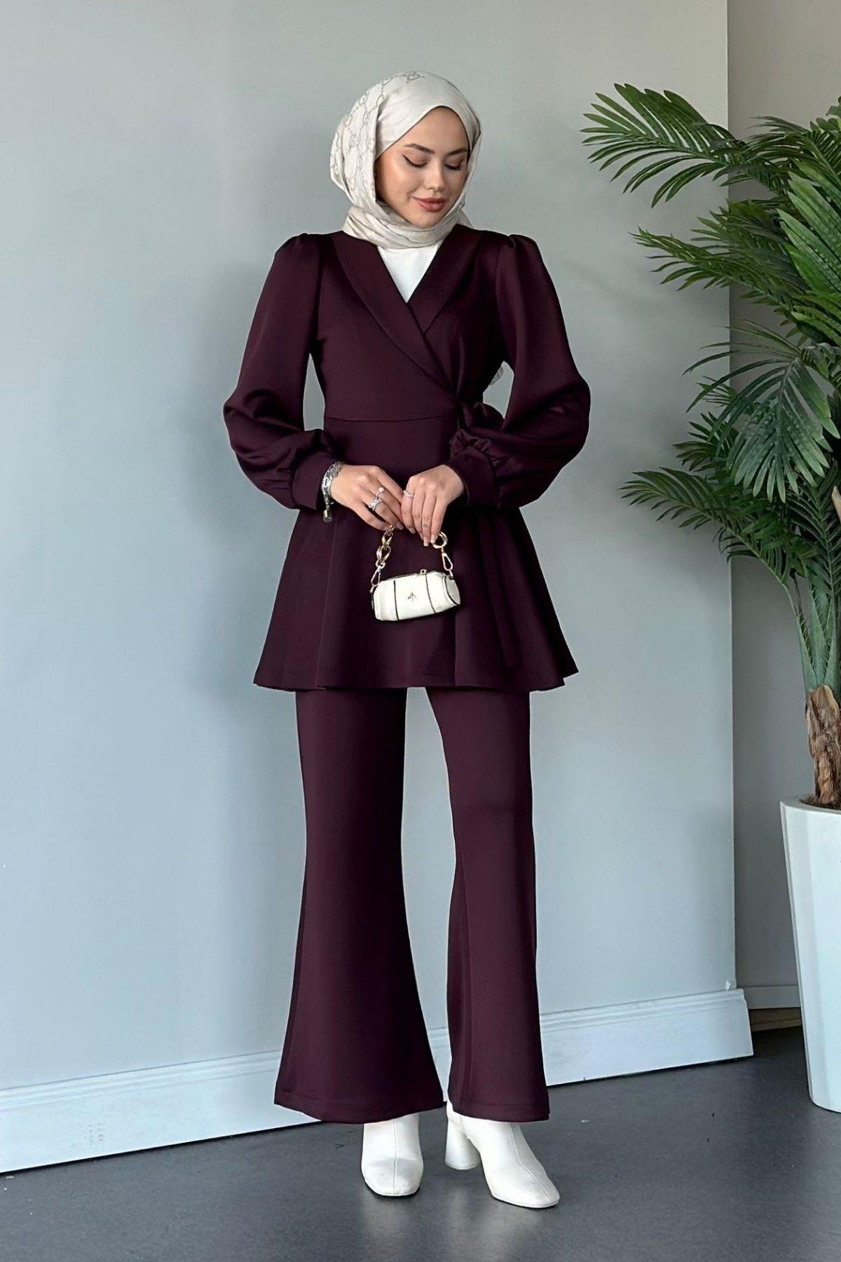 Happy Scuba Takım Mürdüm, Fiyatları Haza Moda | Tesettür Giyim | Happy Scuba Takım Mürdüm