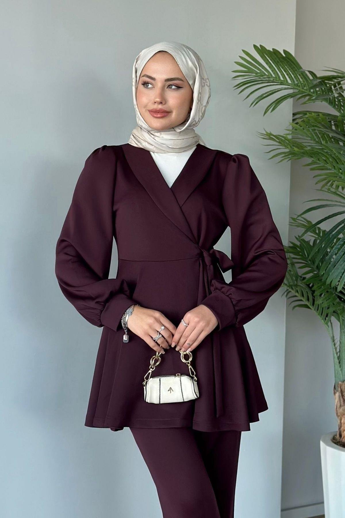 Happy Scuba Takım Mürdüm, Fiyatları Haza Moda | Tesettür Giyim | Happy Scuba Takım Mürdüm