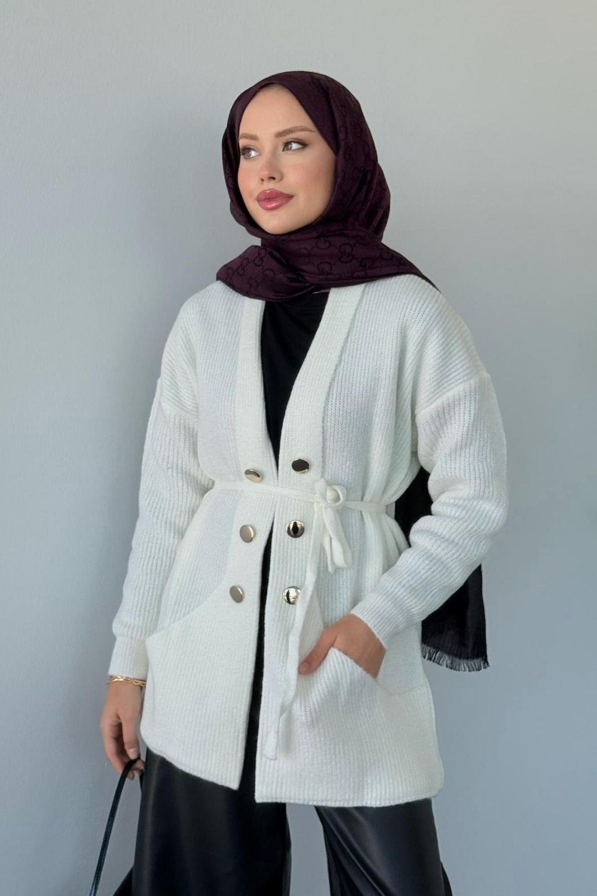 Harem Düğmeli Hırka Beyaz, Fiyatları Harem Düğmeli Hırka Beyaz Haza Moda 