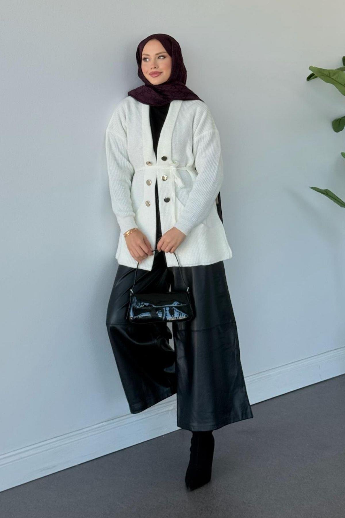 Harem Düğmeli Hırka Beyaz, Fiyatları Harem Düğmeli Hırka Beyaz Haza Moda 