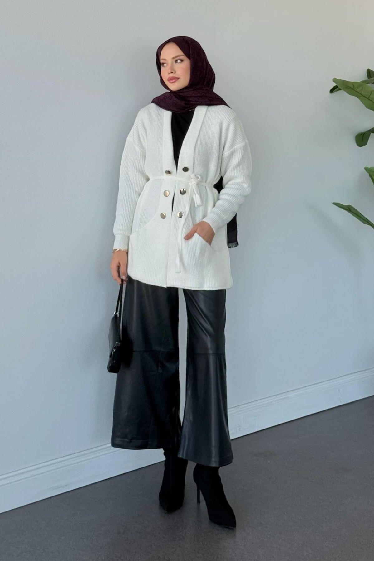 Harem Düğmeli Hırka Beyaz, Fiyatları Harem Düğmeli Hırka Beyaz Haza Moda 