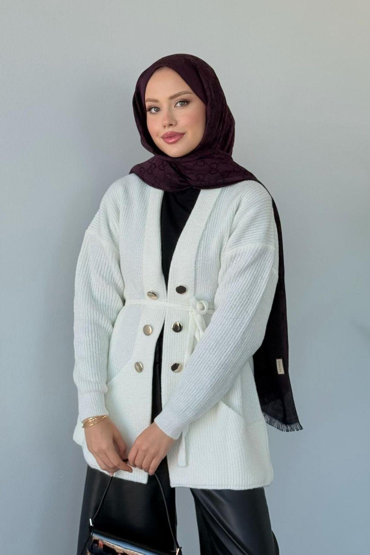 Harem Düğmeli Hırka Beyaz, Fiyatları Harem Düğmeli Hırka Beyaz Haza Moda 