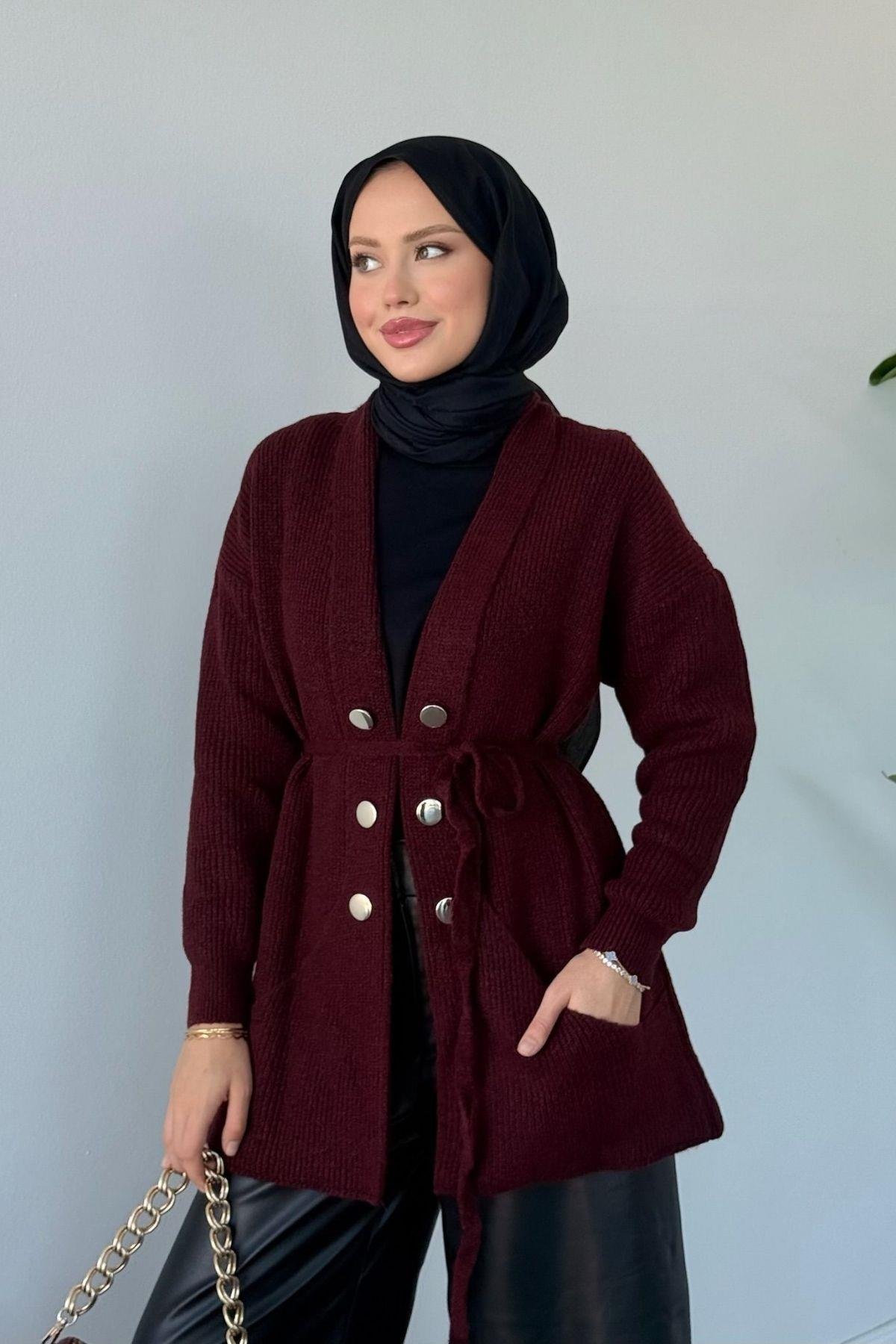 Harem Düğmeli Hırka Bordo, Fiyatları Harem Düğmeli Hırka Bordo Haza Moda 