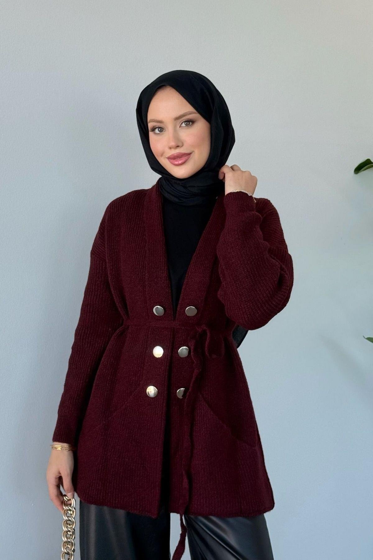 Harem Düğmeli Hırka Bordo, Fiyatları Harem Düğmeli Hırka Bordo Haza Moda 