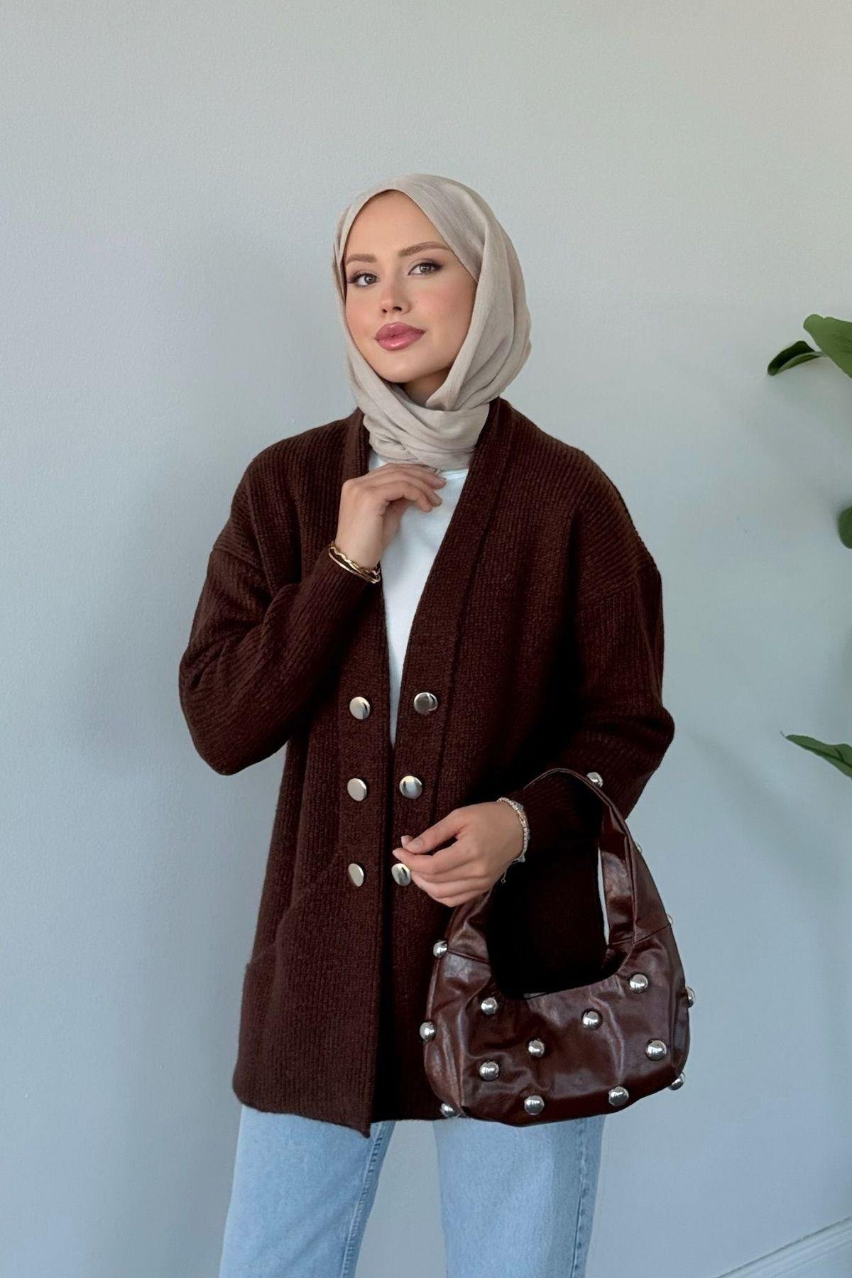 Harem Düğmeli Hırka Kahverengi, Fiyatları Harem Düğmeli Hırka Kahverengi Haza Moda 