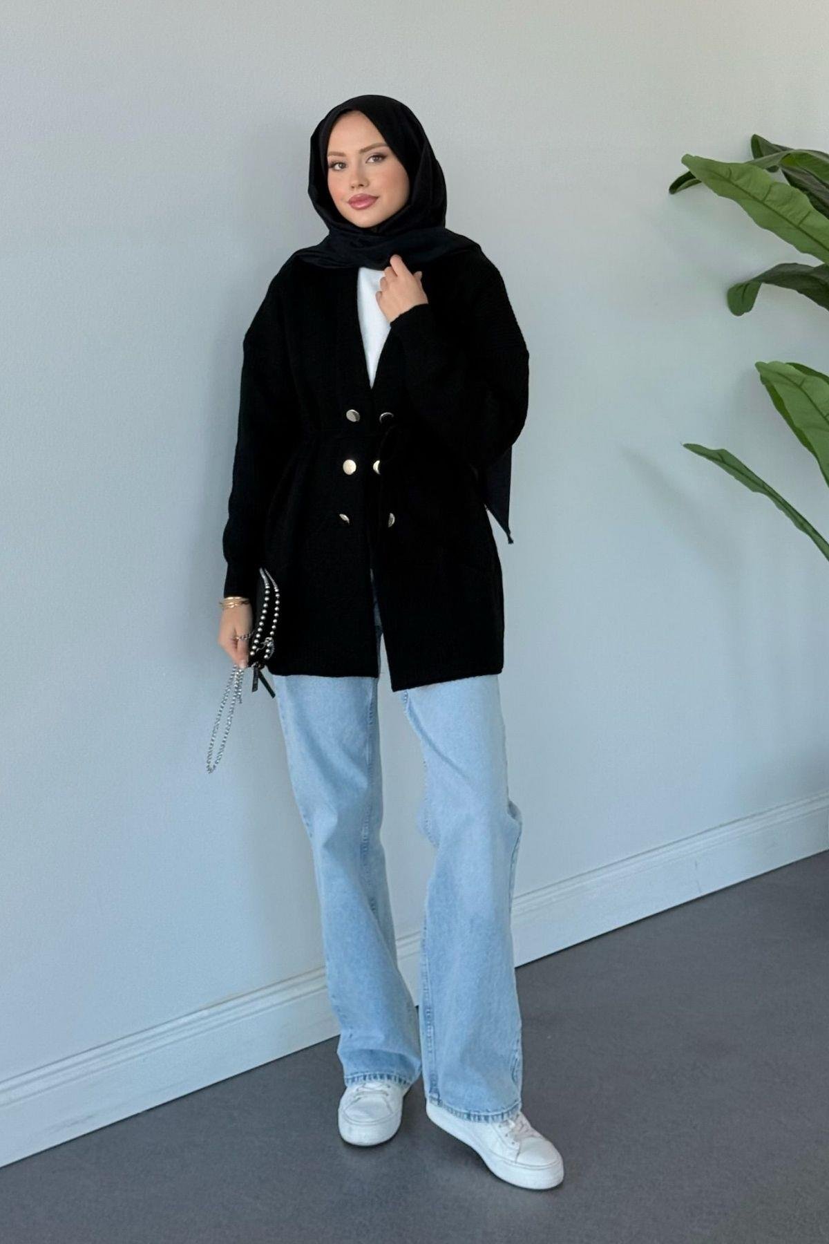 Harem Düğmeli Hırka Siyah , Fiyatları Harem Düğmeli Hırka Siyah Haza Moda 