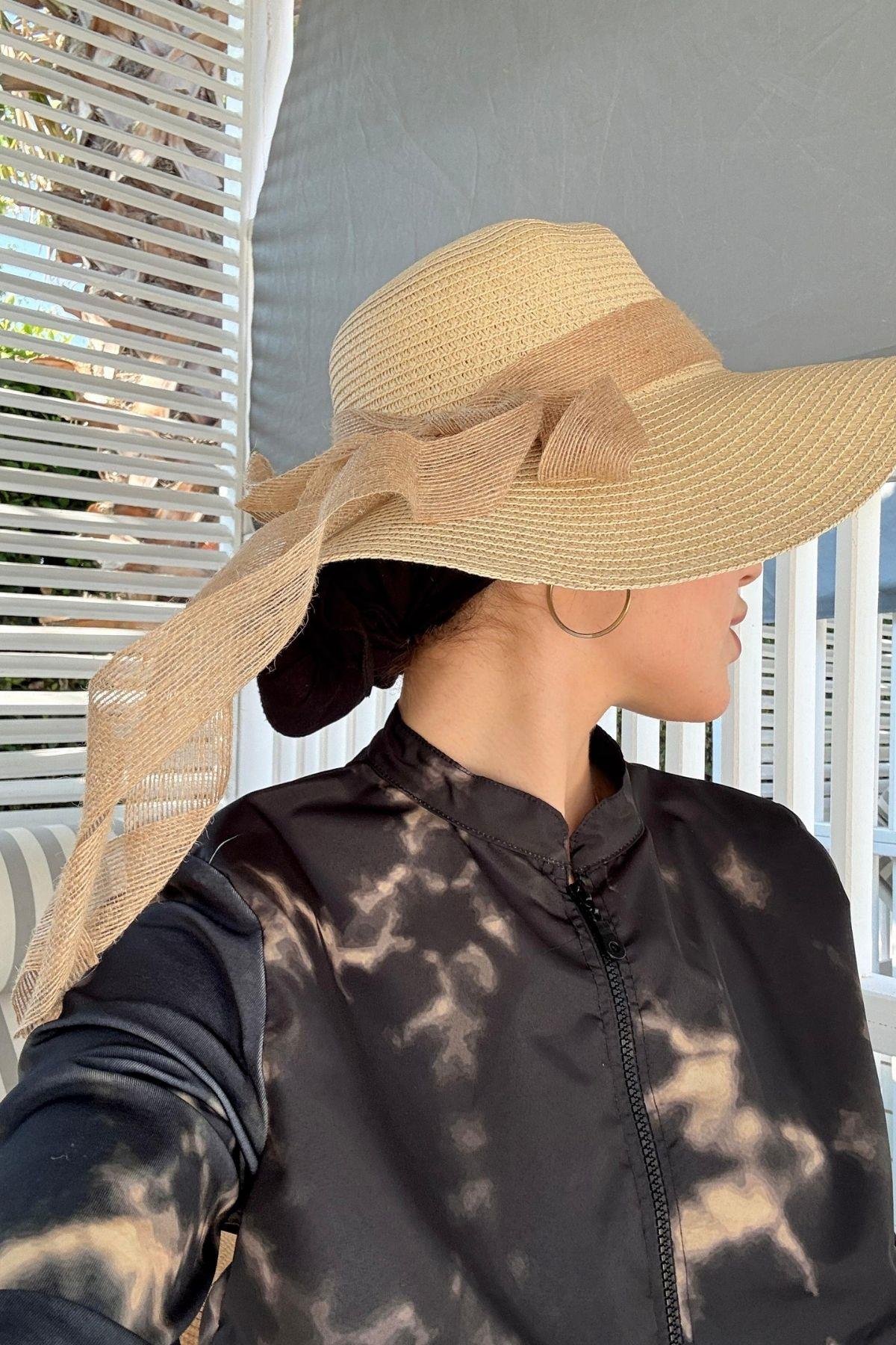 Hasır Şapka Fiyonklu Bej, Fiyatları Hasır Şapka Fiyonklu Bej- Haza Moda 