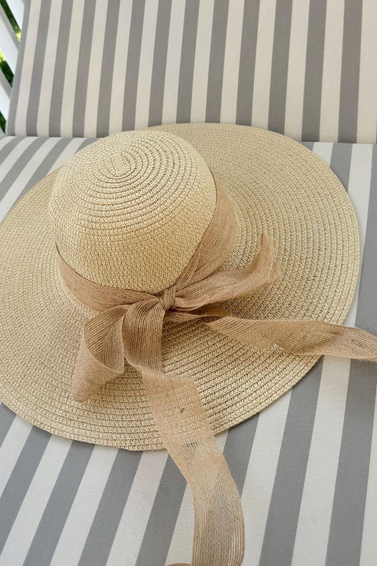 Hasır Şapka Fiyonklu Bej, Fiyatları Hasır Şapka Fiyonklu Bej- Haza Moda 