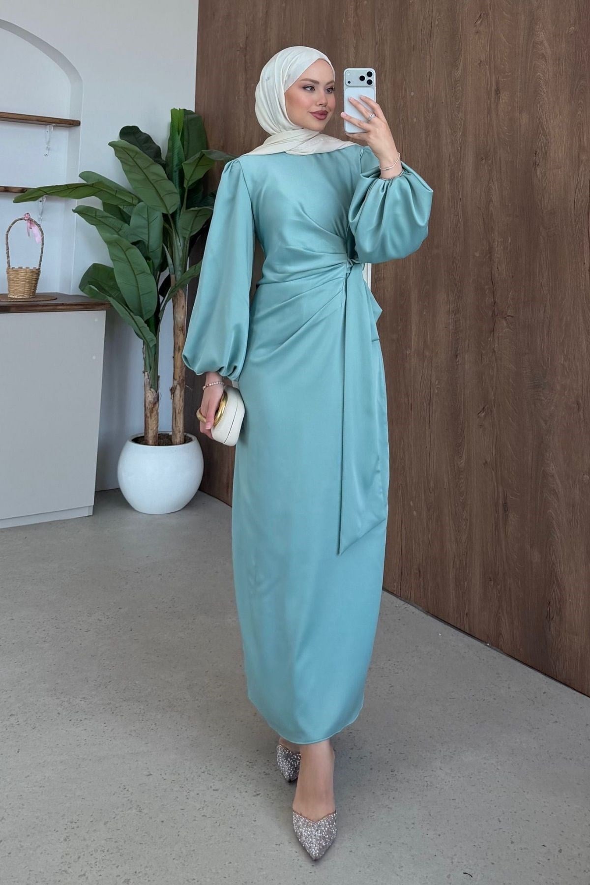 Hasret Saten Abiye Su Yeşili, Fiyatları Hasret Saten Abiye Su yeşili| Haza Moda