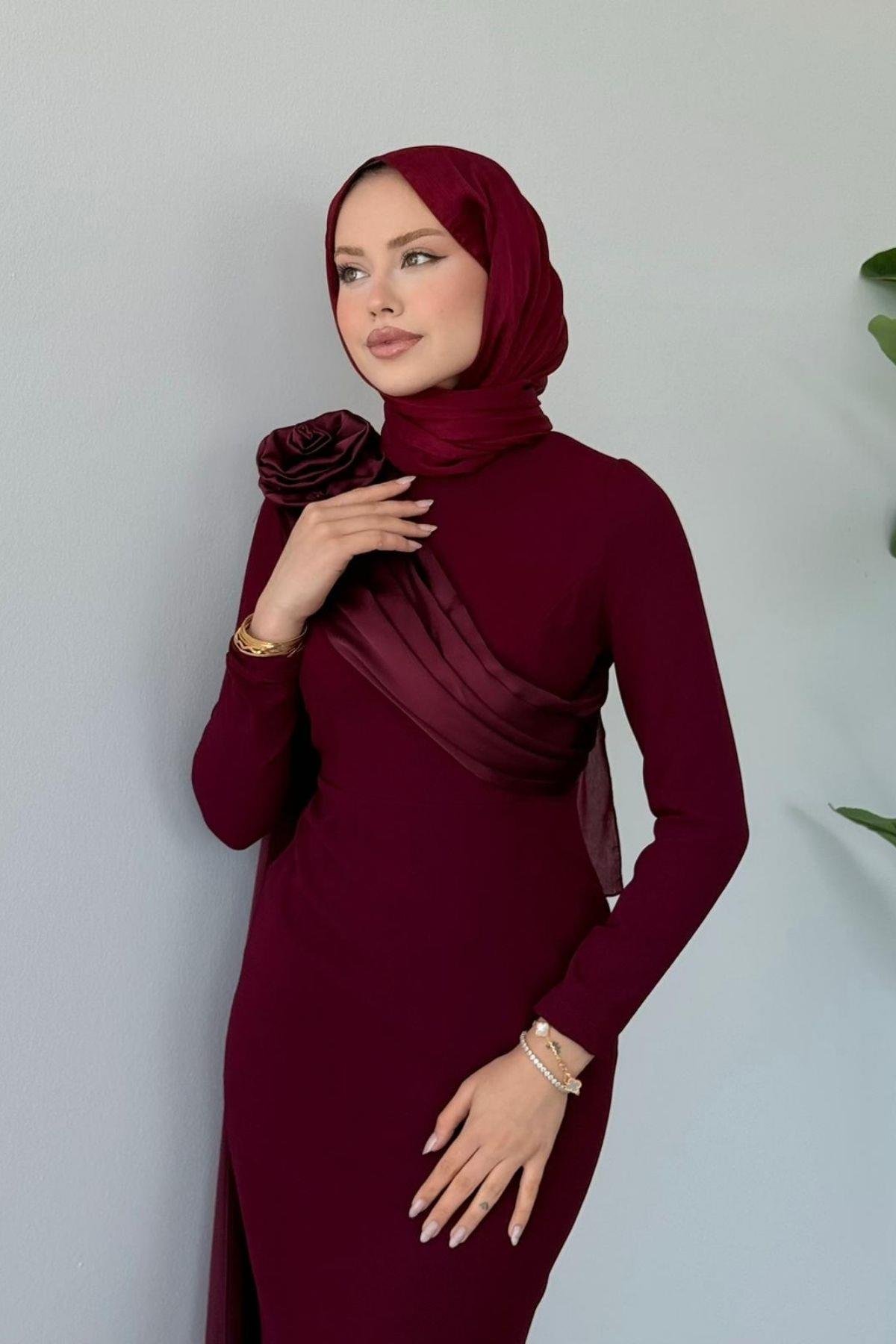 Hayra Kuyruklu Abiye Bordo, Fiyatları Hayra Kuyruklu Abiye Bordo- Haza Moda 