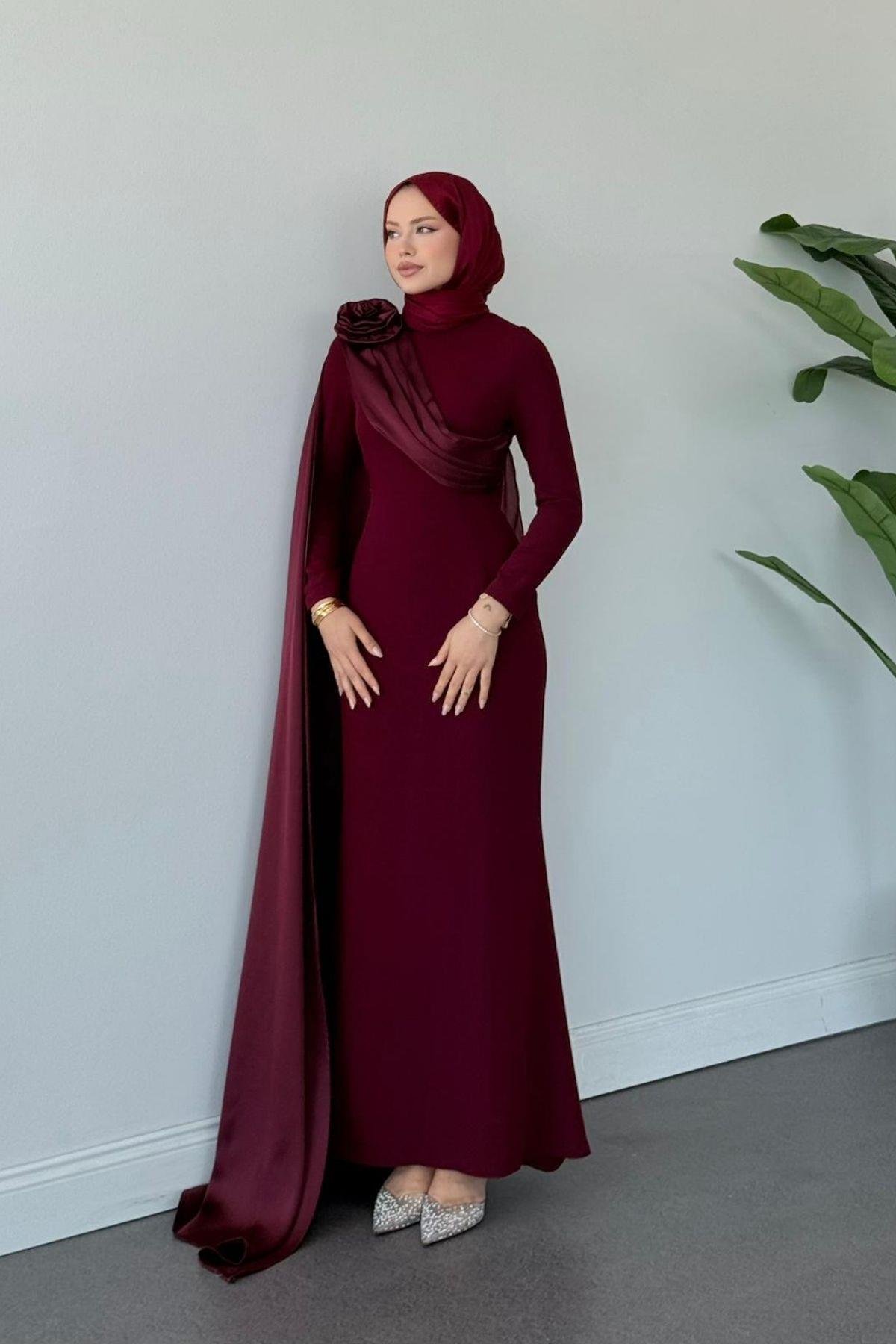 Hayra Kuyruklu Abiye Bordo, Fiyatları Hayra Kuyruklu Abiye Bordo- Haza Moda 