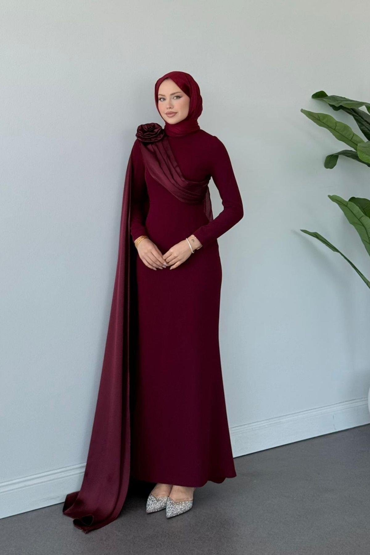 Hayra Kuyruklu Abiye Bordo, Fiyatları Hayra Kuyruklu Abiye Bordo- Haza Moda 