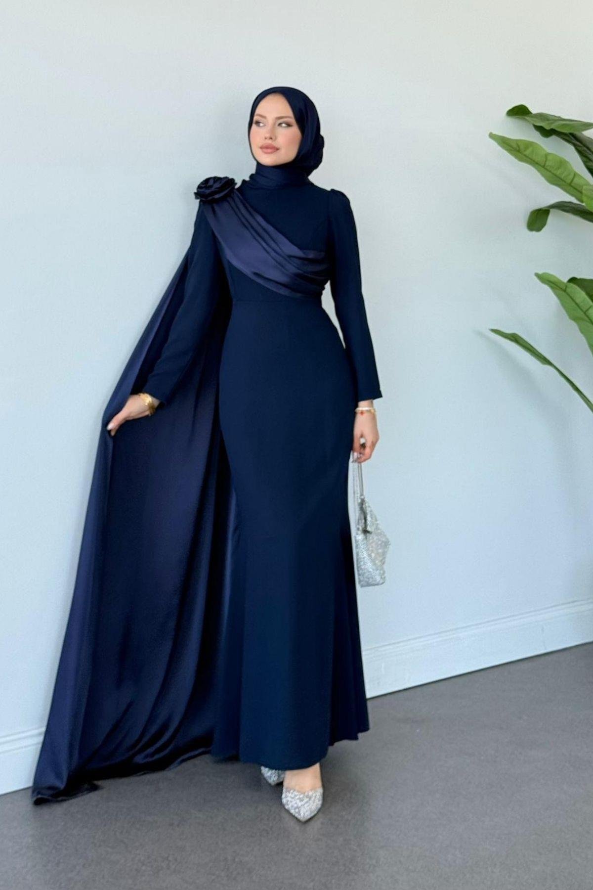 Hayra Kuyruklu Abiye Lacivert, Fiyatları Hayra Kuyruklu Abiye Lacivert- Haza Moda 