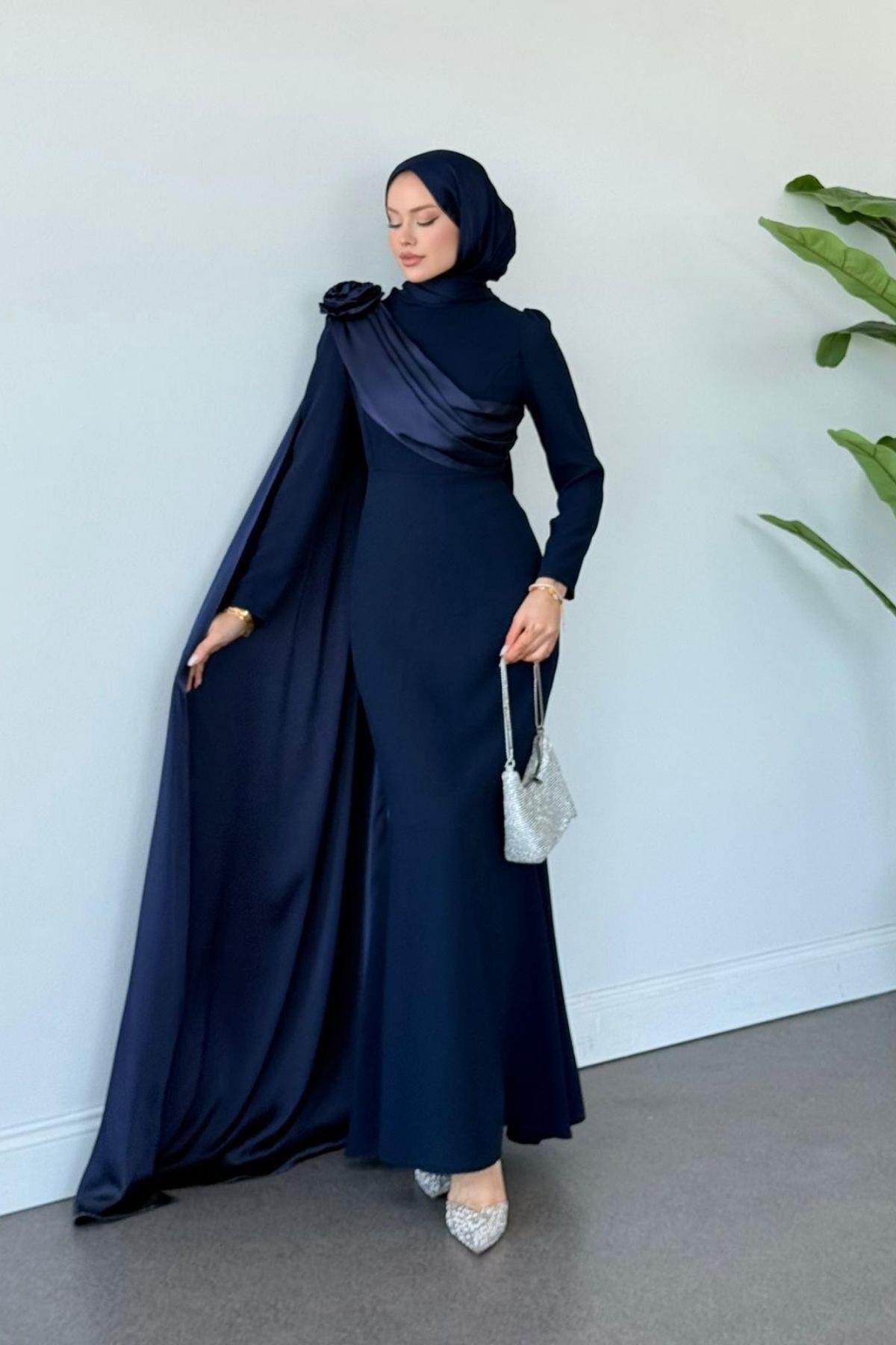 Hayra Kuyruklu Abiye Lacivert, Fiyatları Hayra Kuyruklu Abiye Lacivert- Haza Moda 