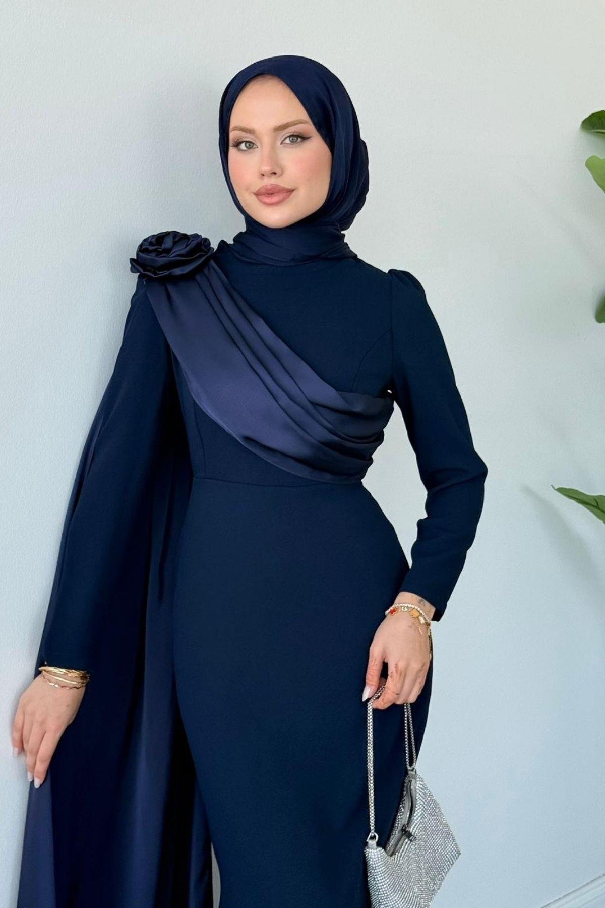 Hayra Kuyruklu Abiye Lacivert, Fiyatları Hayra Kuyruklu Abiye Lacivert- Haza Moda 