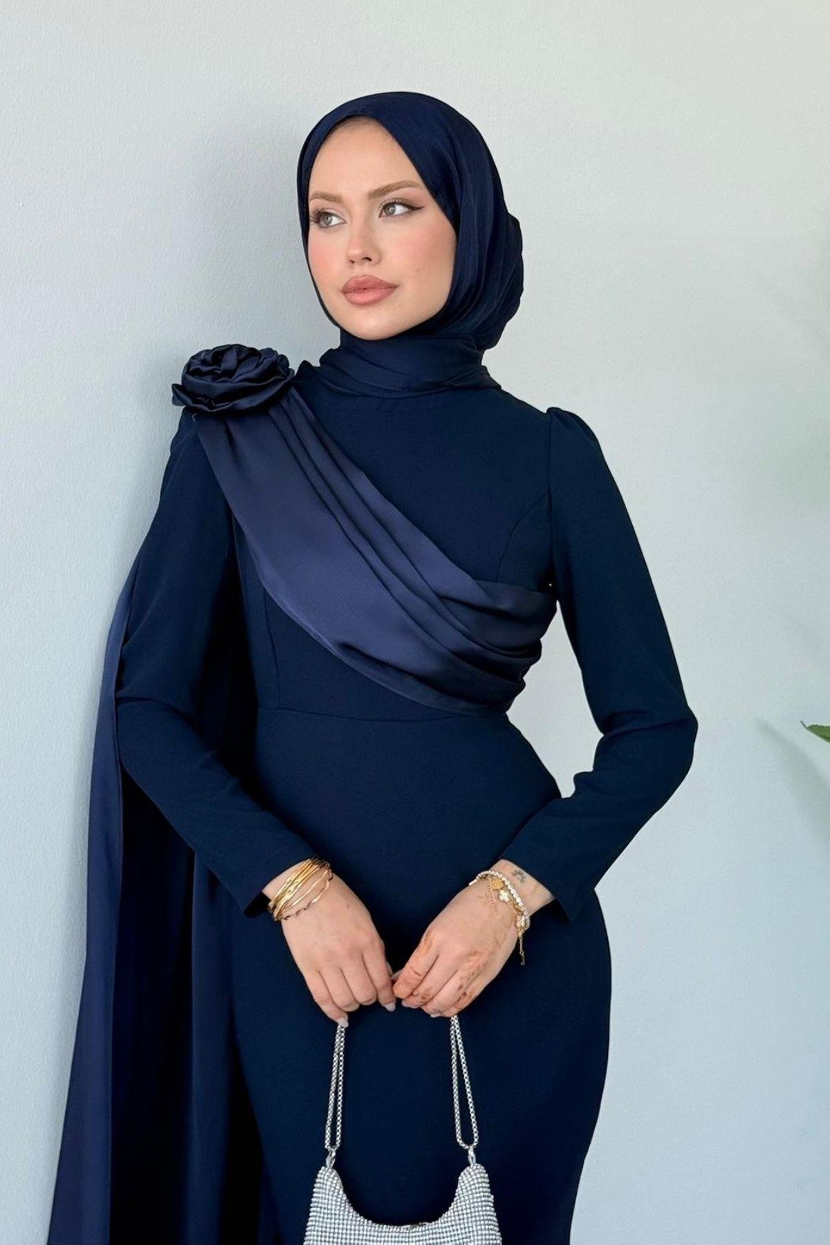 Hayra Kuyruklu Abiye Lacivert, Fiyatları Hayra Kuyruklu Abiye Lacivert- Haza Moda 