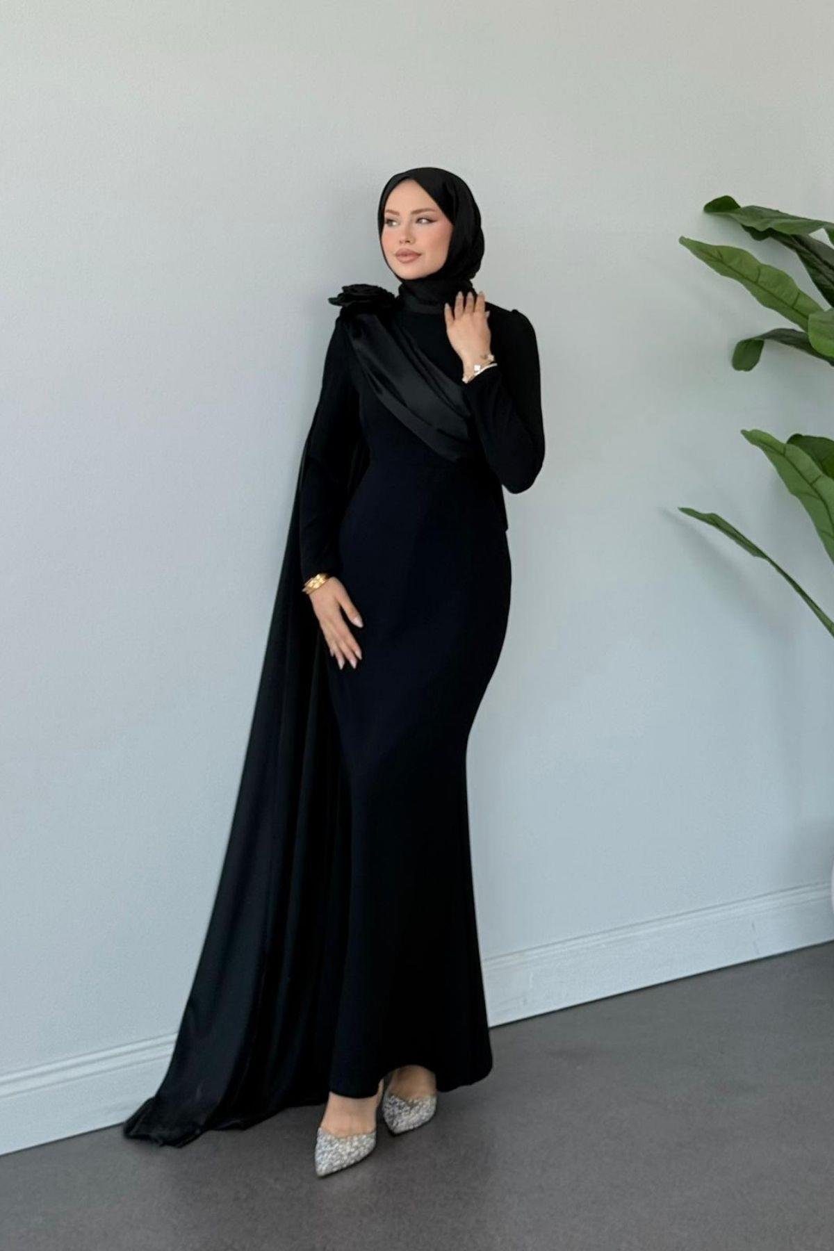 Hayra Kuyruklu Abiye Siyah, Fiyatları Hayra Kuyruklu Abiye Siyah- Haza Moda 