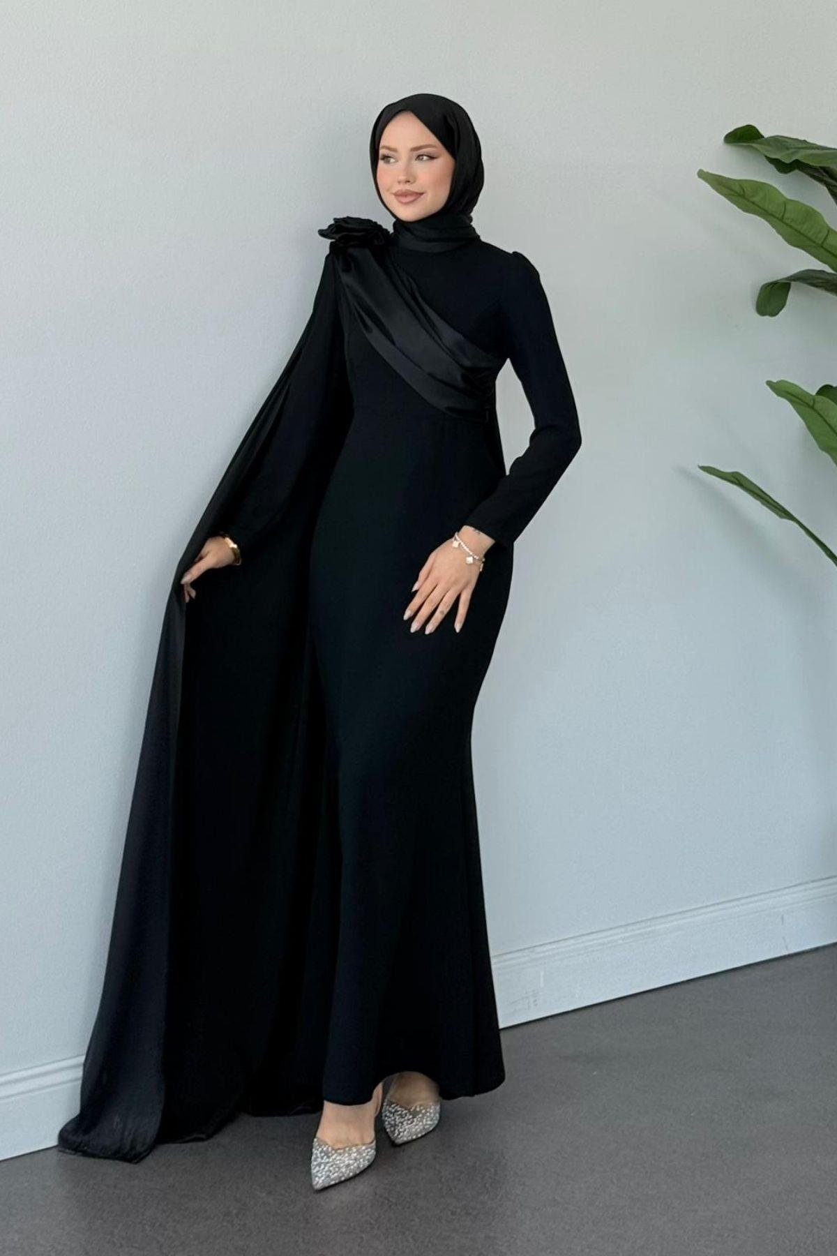 Hayra Kuyruklu Abiye Siyah, Fiyatları Hayra Kuyruklu Abiye Siyah- Haza Moda 