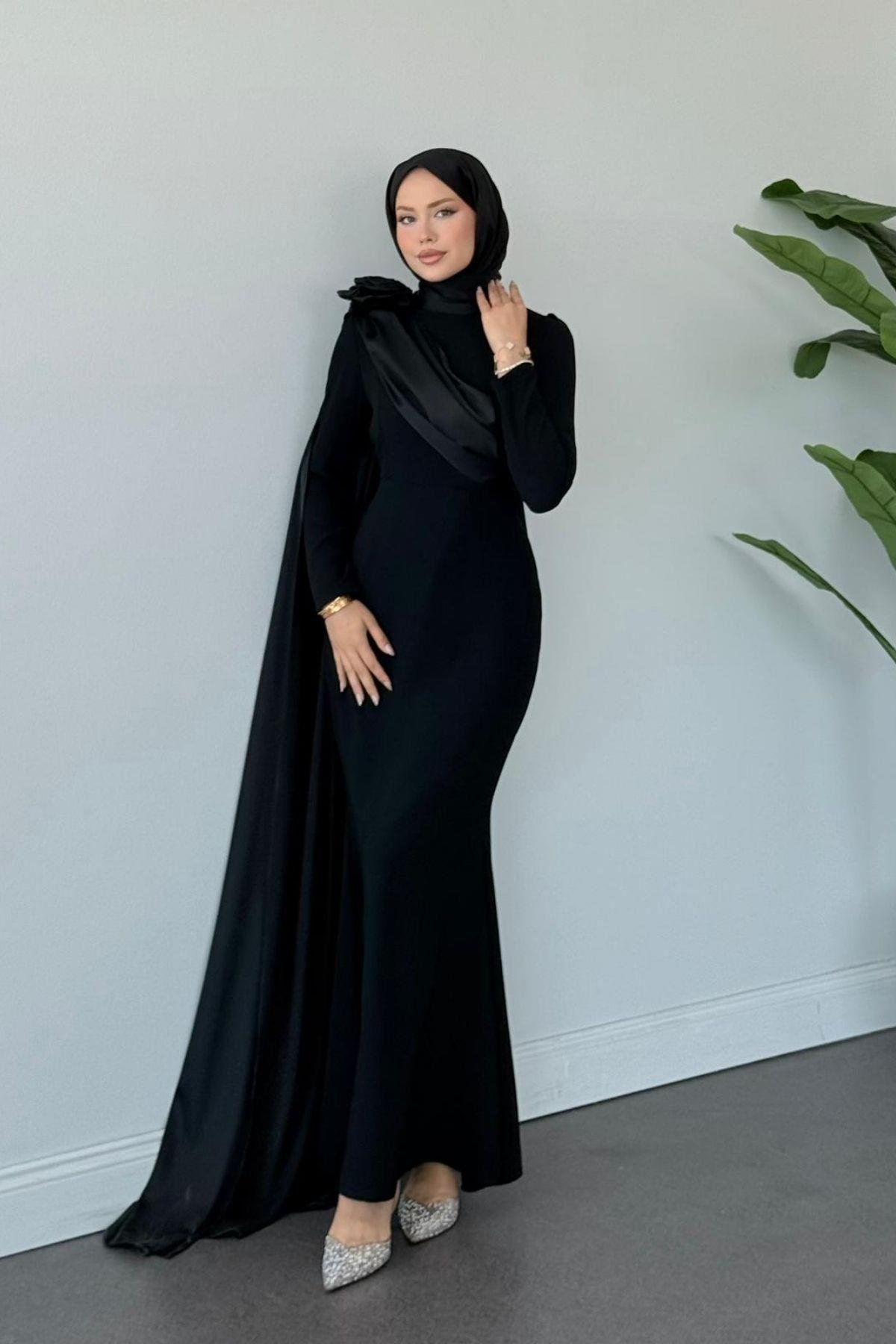 Hayra Kuyruklu Abiye Siyah, Fiyatları Hayra Kuyruklu Abiye Siyah- Haza Moda 