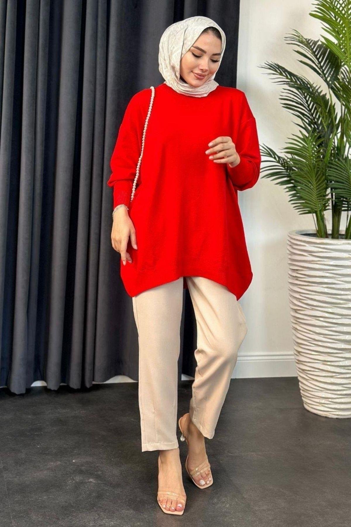 Helena Tunik Kırmızı, Fiyatları Haza Moda | Tesettür Giyim | Helena Tunik Kırmızı