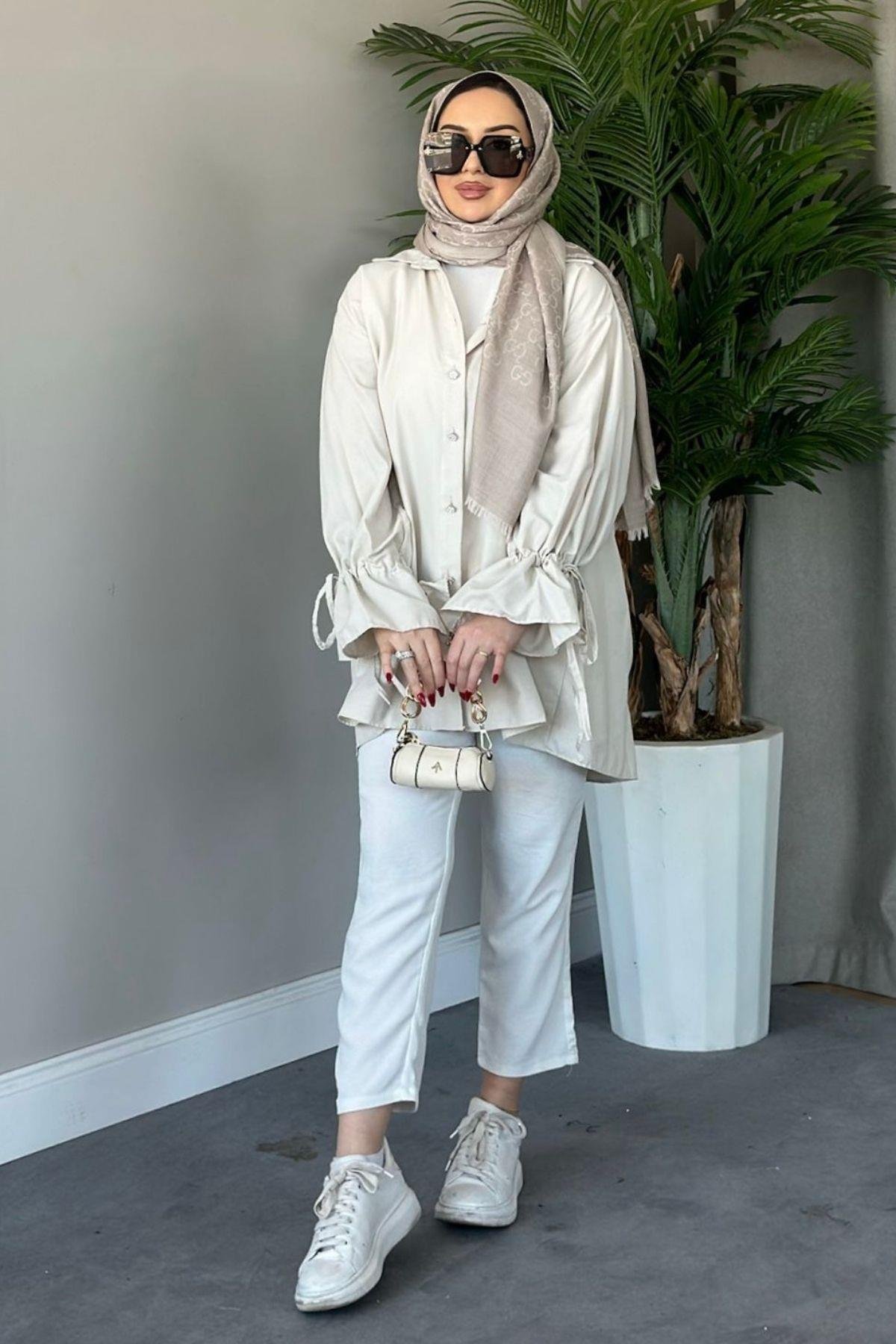 Helin Gömlek Bej, Fiyatları Haza Moda | Tesettür Giyim | Helin Gömlek Pembe