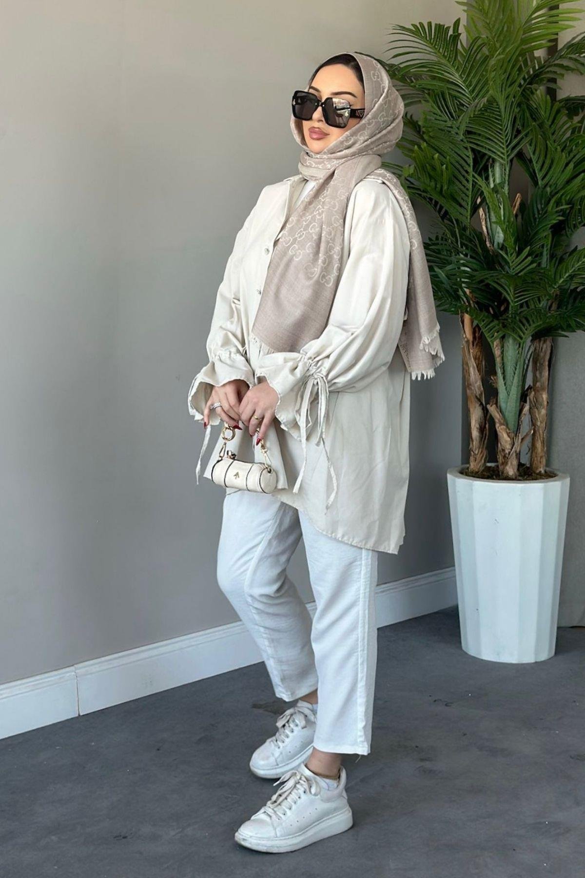 Helin Gömlek Bej, Fiyatları Haza Moda | Tesettür Giyim | Helin Gömlek Pembe