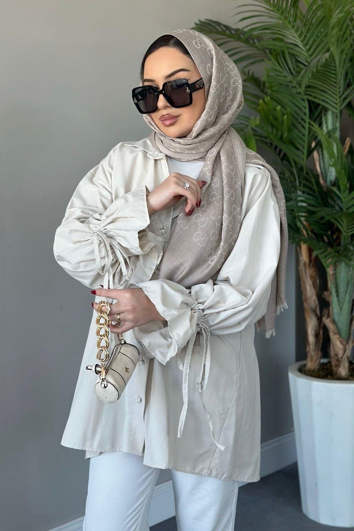 Helin Gömlek Bej, Fiyatları Haza Moda | Tesettür Giyim | Helin Gömlek Pembe