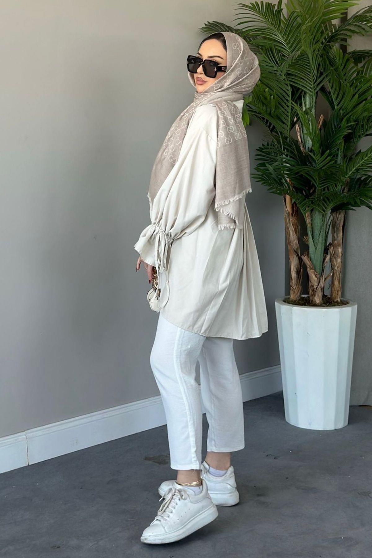 Helin Gömlek Bej, Fiyatları Haza Moda | Tesettür Giyim | Helin Gömlek Pembe