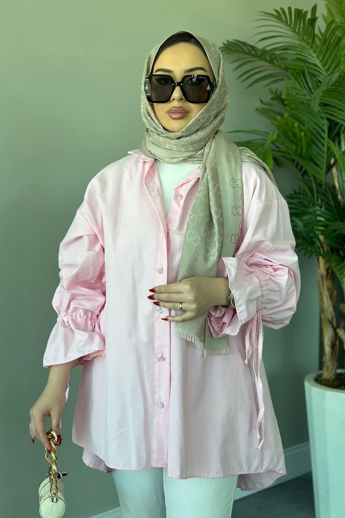 Helin Gömlek Pembe, Fiyatları Haza Moda | Tesettür Giyim | Helin Gömlek Pembe