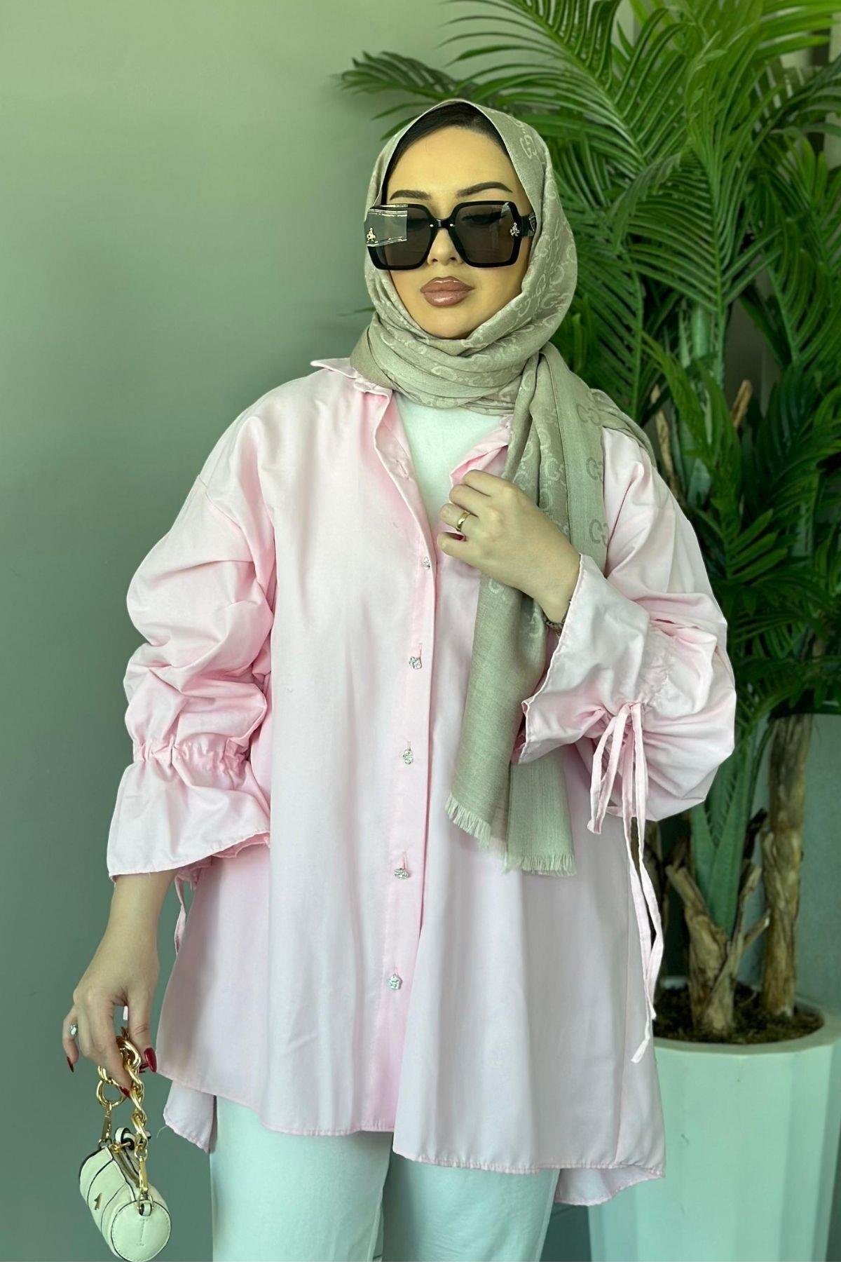 Helin Gömlek Pembe, Fiyatları Haza Moda | Tesettür Giyim | Helin Gömlek Pembe
