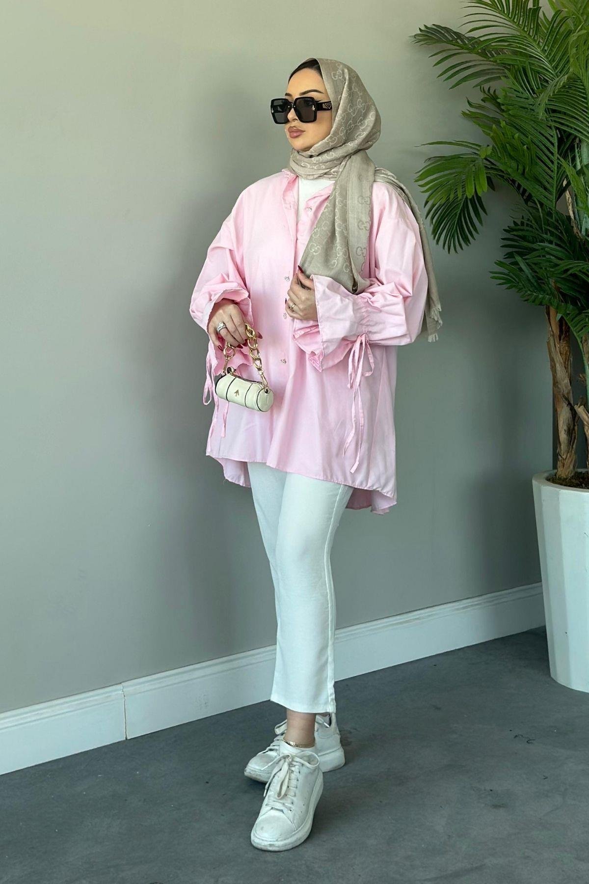 Helin Gömlek Pembe, Fiyatları Haza Moda | Tesettür Giyim | Helin Gömlek Pembe