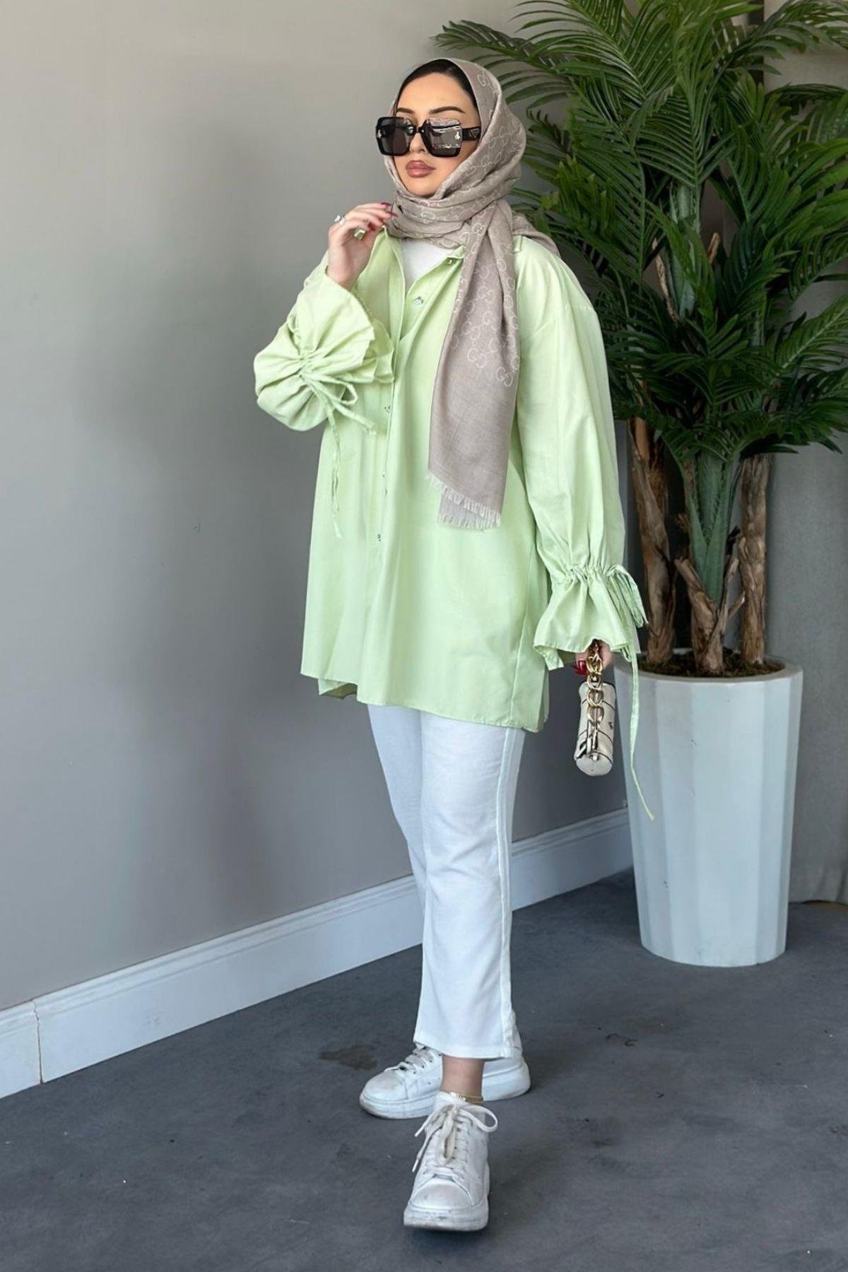 Helin Gömlek Yeşil, Fiyatları Haza Moda | Tesettür Giyim | Helin Gömlek Yeşil