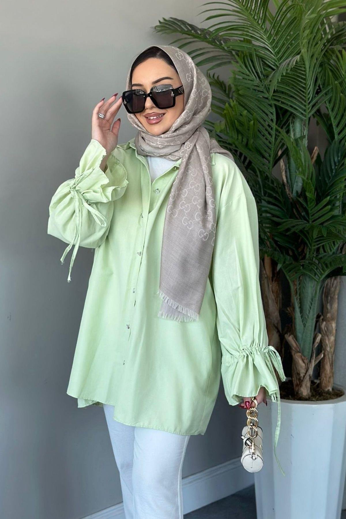 Helin Gömlek Yeşil, Fiyatları Haza Moda | Tesettür Giyim | Helin Gömlek Yeşil