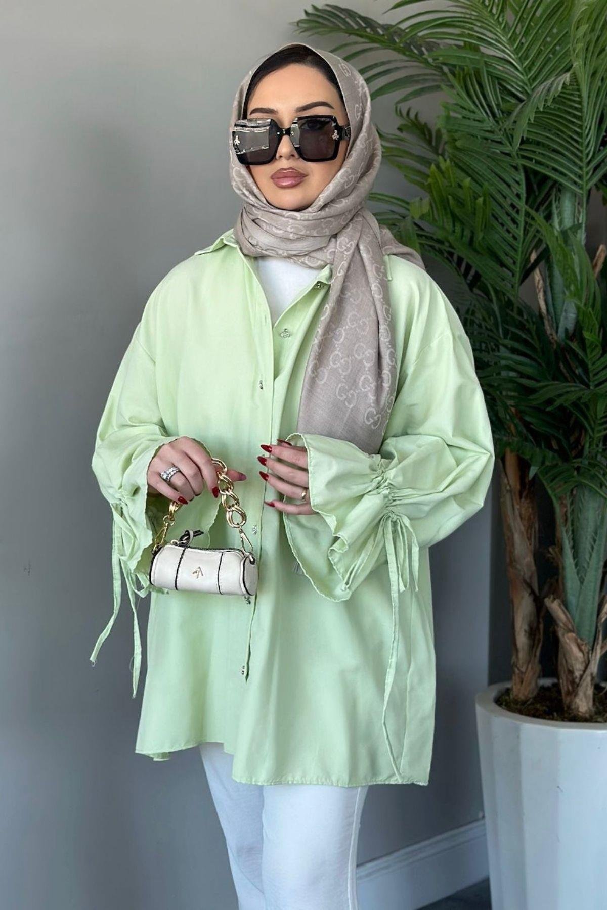 Helin Gömlek Yeşil, Fiyatları Haza Moda | Tesettür Giyim | Helin Gömlek Yeşil