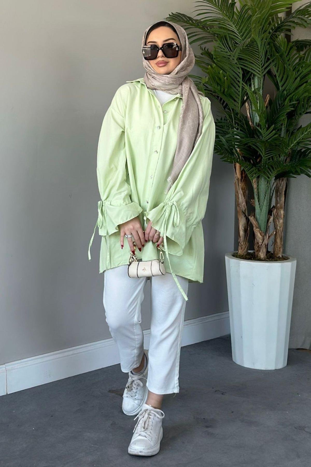 Helin Gömlek Yeşil, Fiyatları Haza Moda | Tesettür Giyim | Helin Gömlek Yeşil