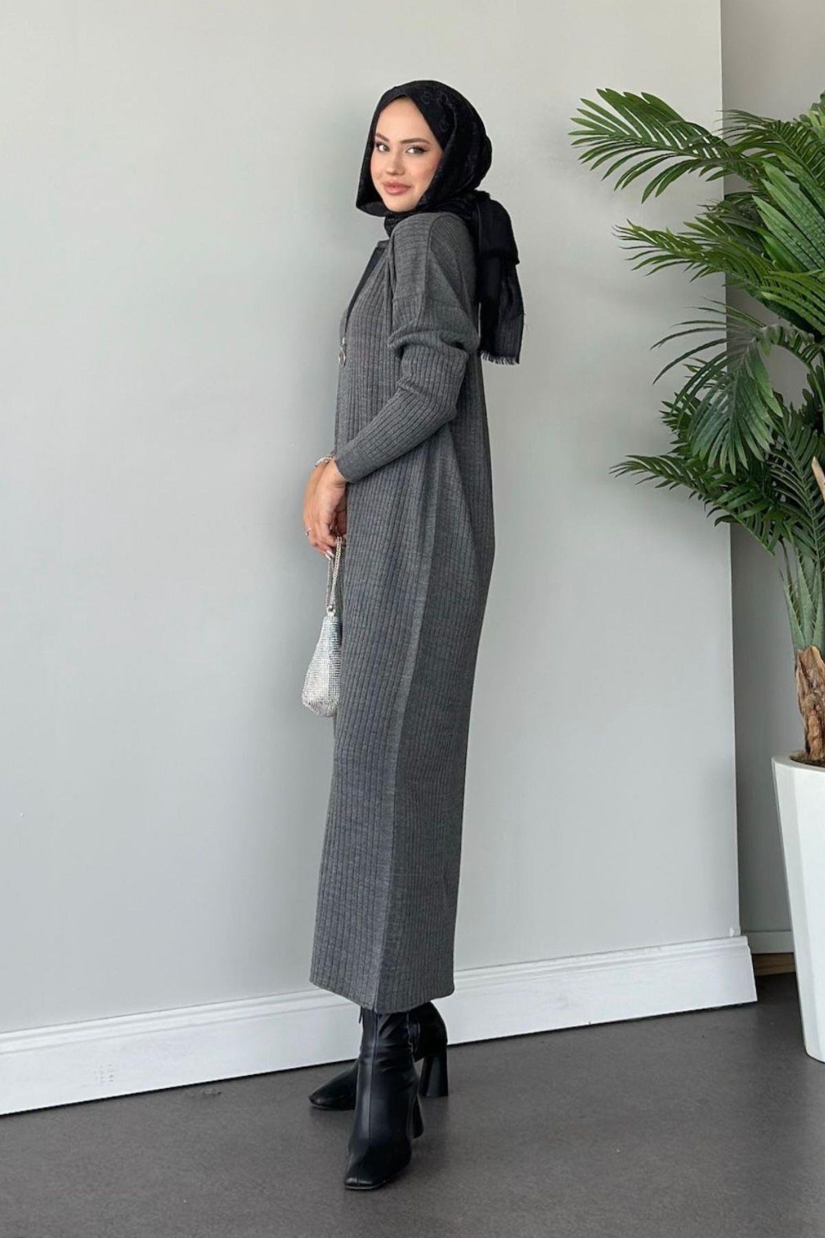 Hilal Fermuarlı Triko Elbise Gri, Fiyatları 