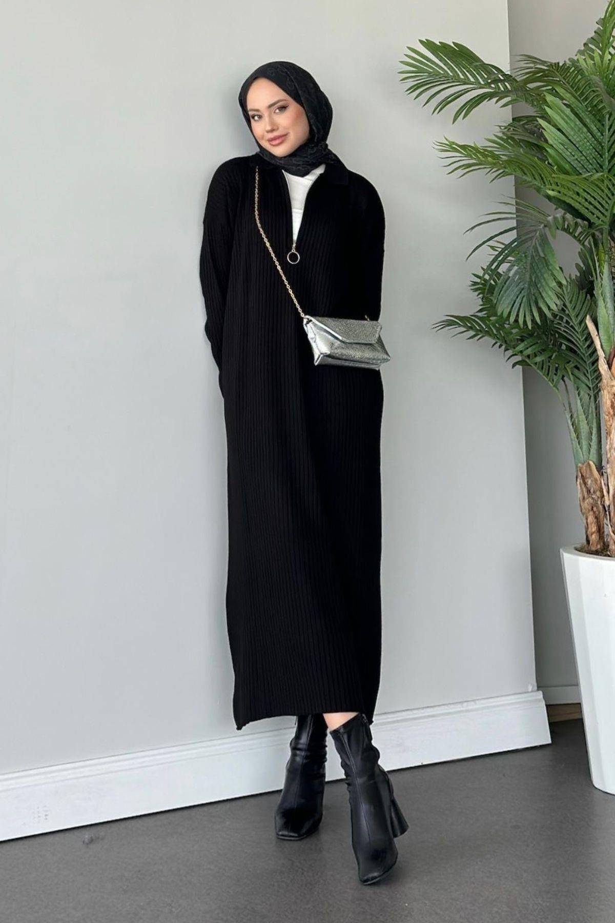 Hilal Fermuarlı Triko Elbise Siyah, Fiyatları 