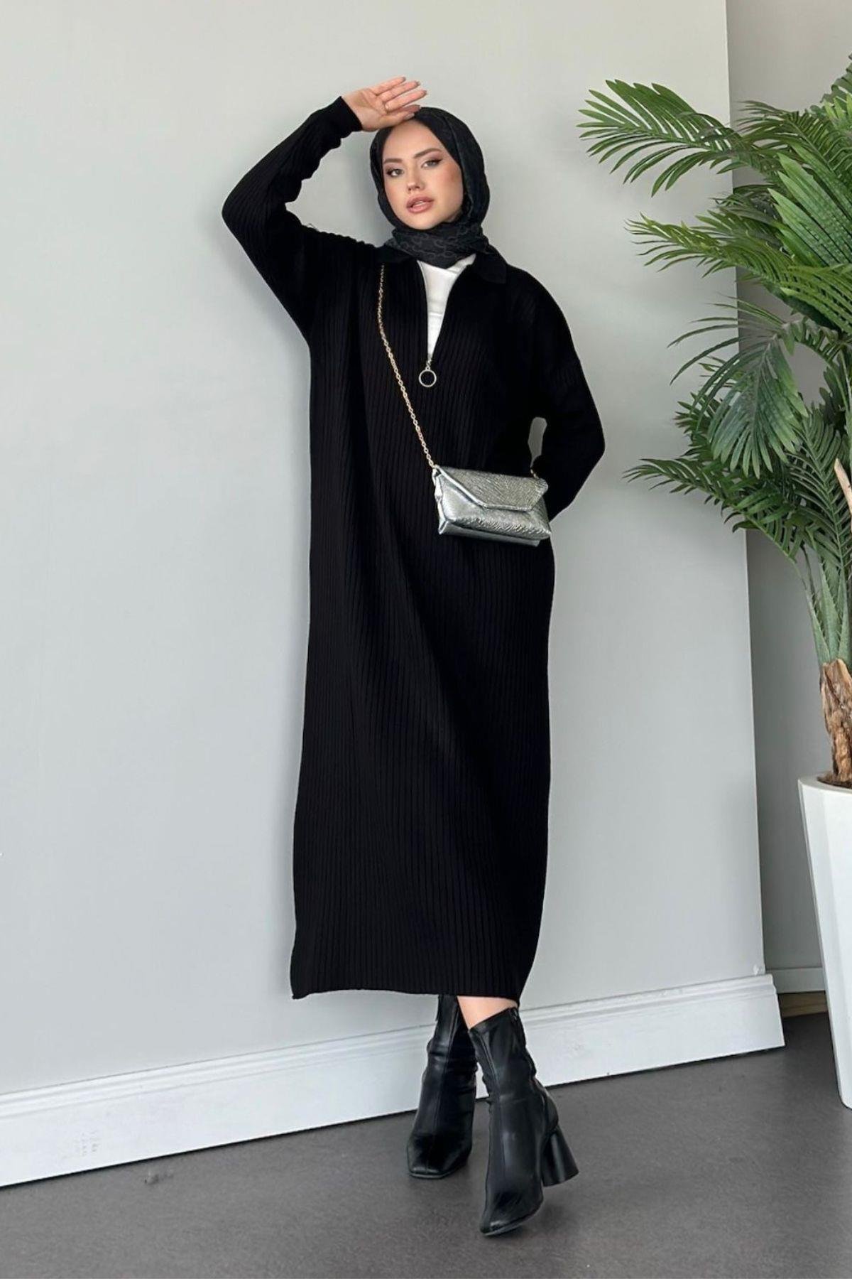 Hilal Fermuarlı Triko Elbise Siyah, Fiyatları 