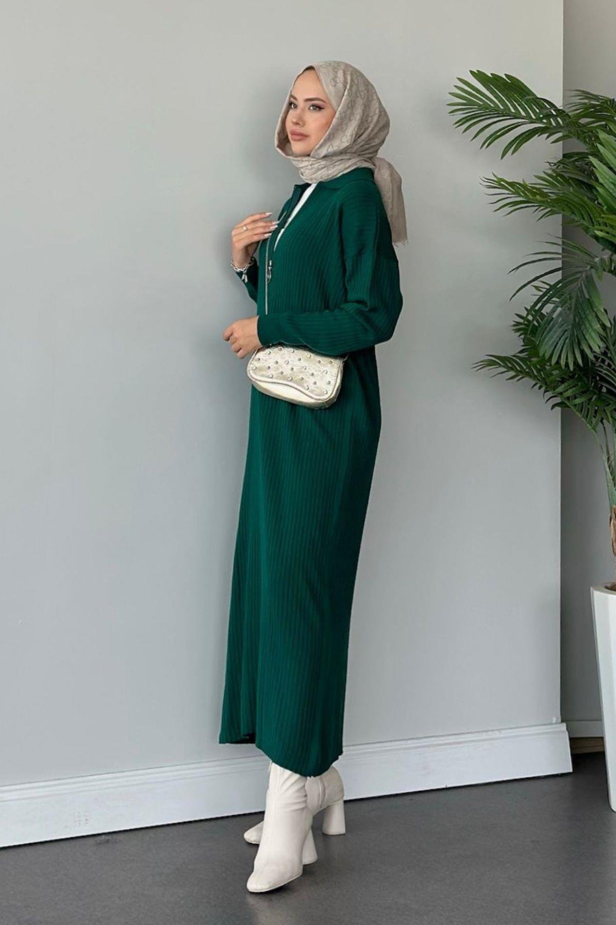 Hilal Fermuarlı Triko Elbise Zümrüt, Fiyatları 