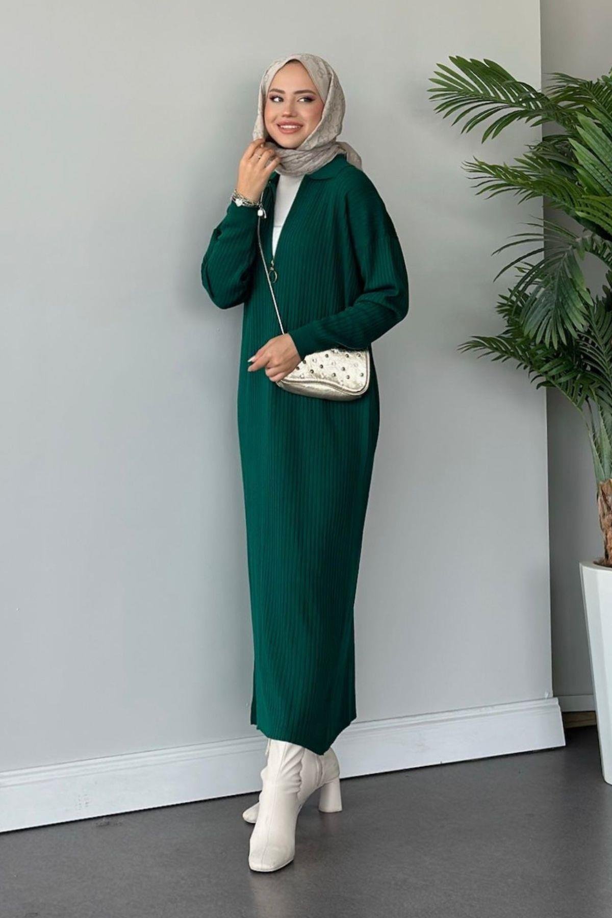 Hilal Fermuarlı Triko Elbise Zümrüt, Fiyatları 