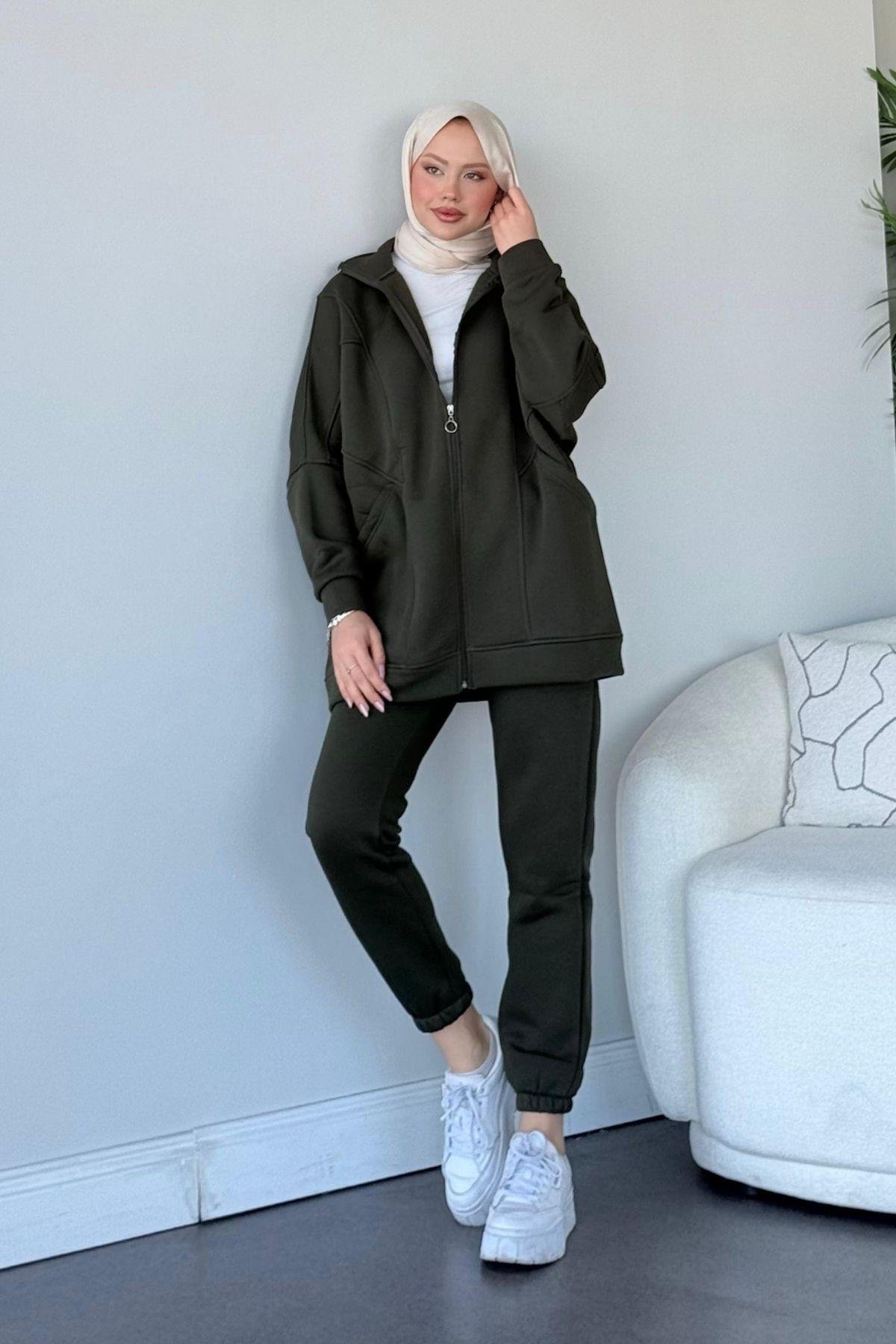 Hisar Takım Koyu Haki, Fiyatları Haza Moda | Tesettür Giyim | Hisar Takım Koyu Haki