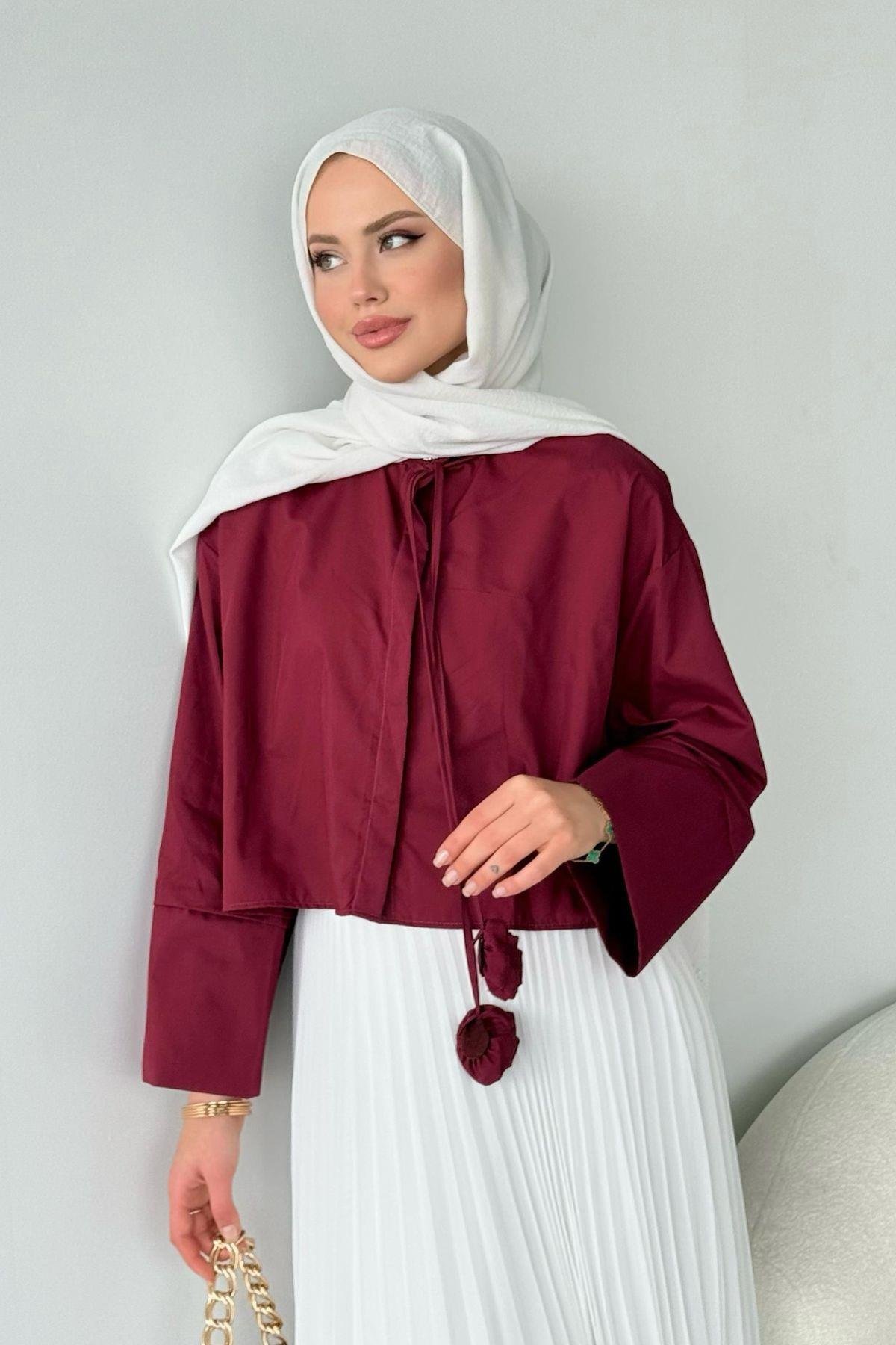 Huda Crop Gömlek Bordo, Fiyatları 