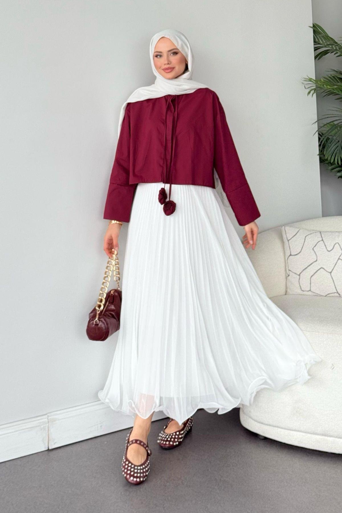 Huda Crop Gömlek Bordo, Fiyatları 