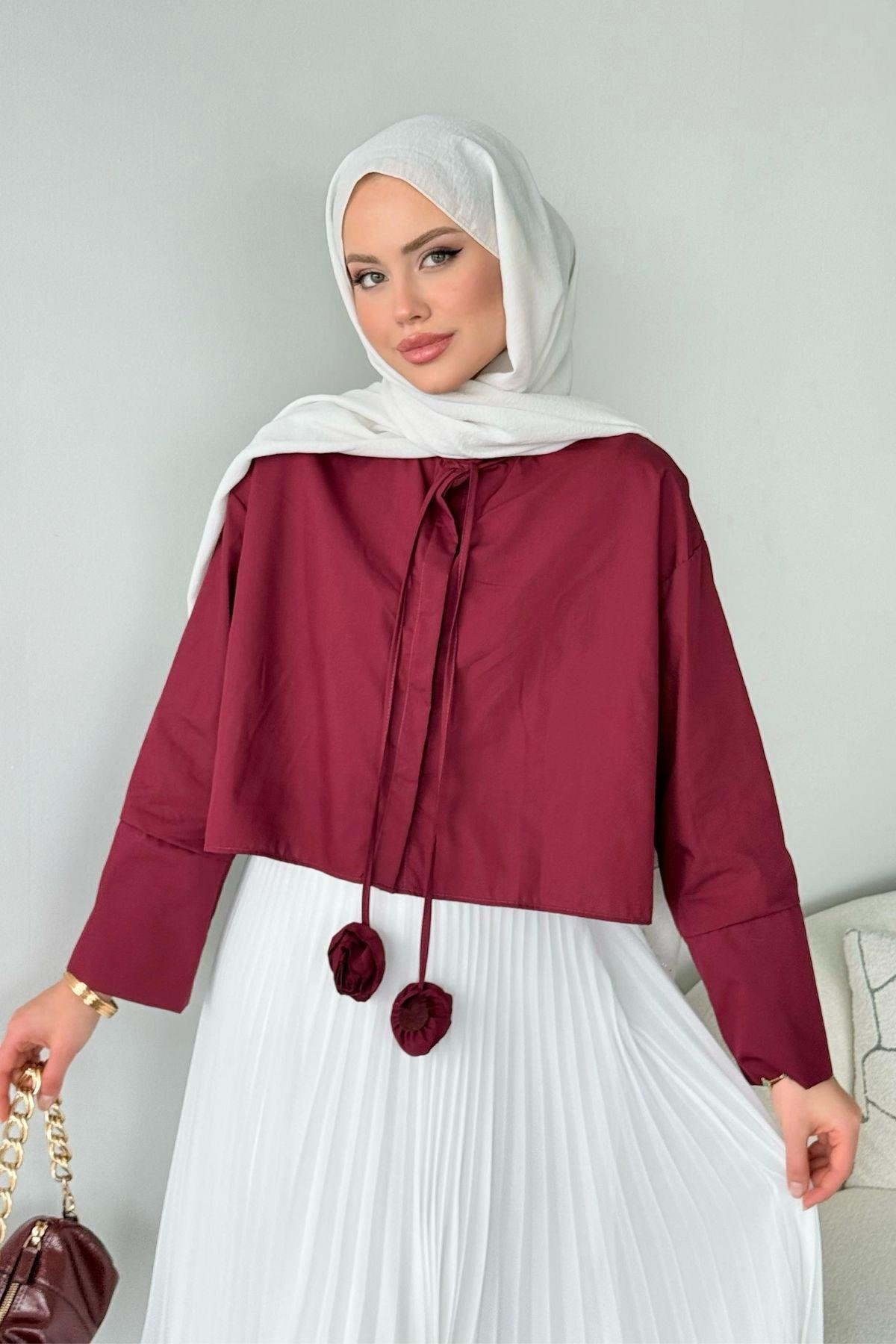 Huda Crop Gömlek Bordo, Fiyatları 