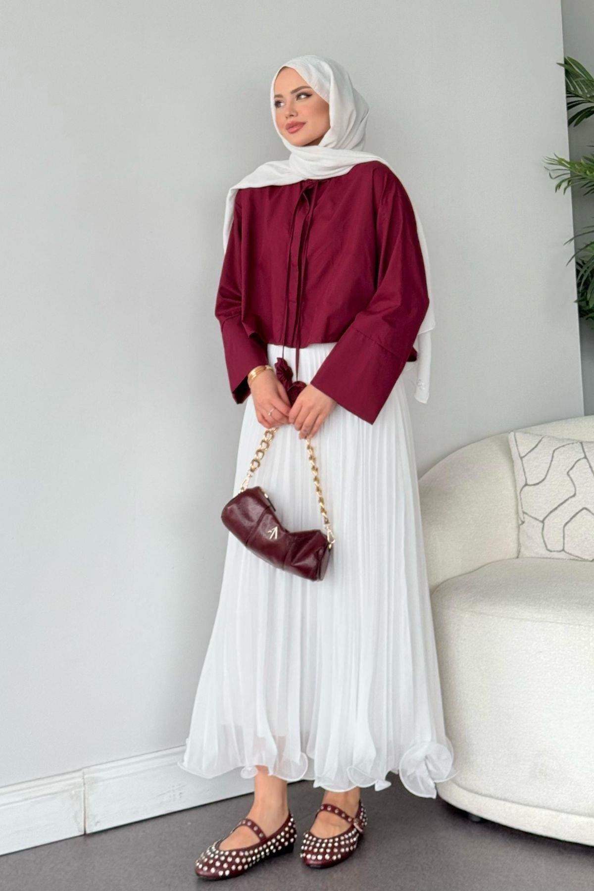 Huda Crop Gömlek Bordo, Fiyatları 