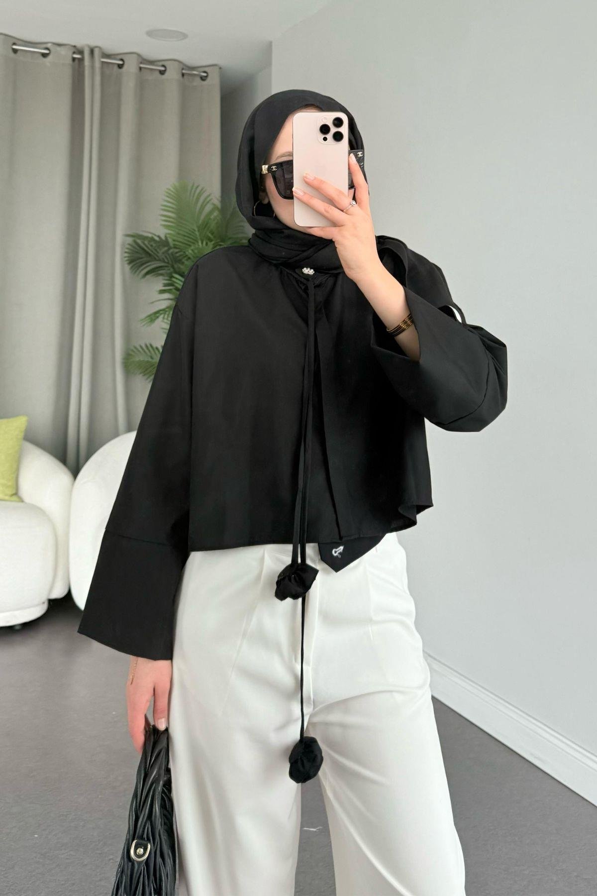 Huda Crop Gömlek Siyah, Fiyatları 