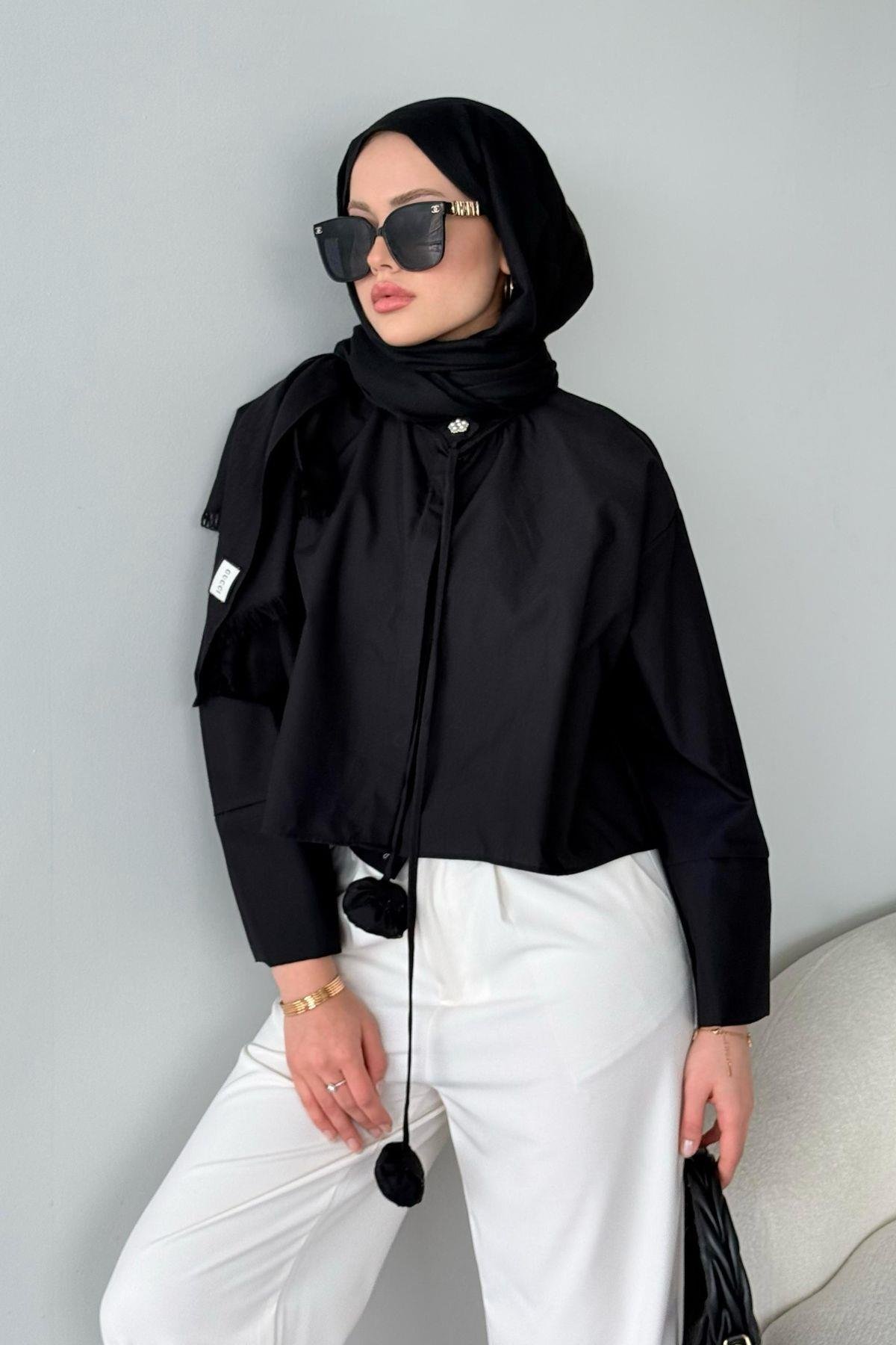 Huda Crop Gömlek Siyah, Fiyatları 